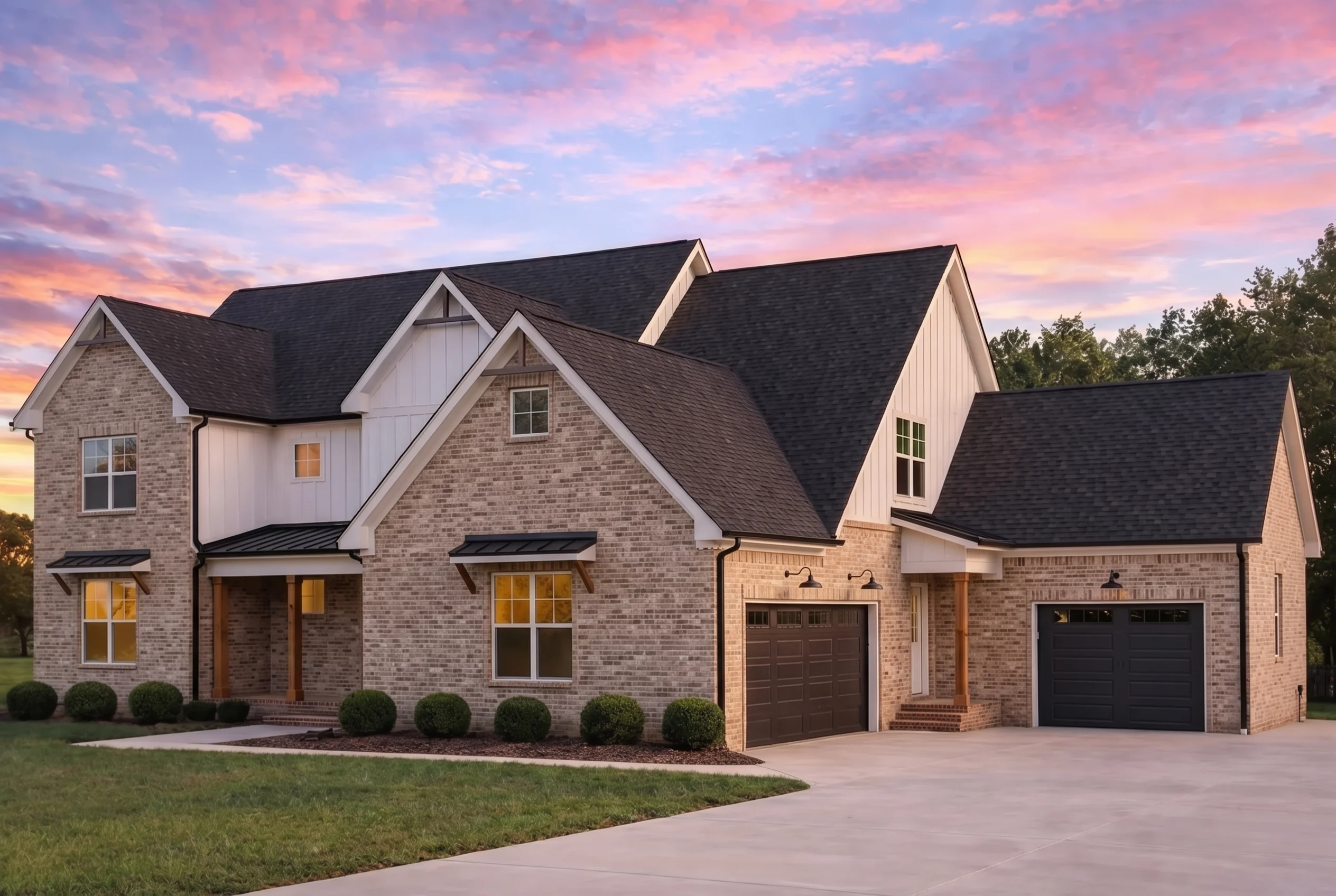 Plan  20-1896 – The Hayes Station |  Modern Farmhouse – 4-Bed, 4.5-Bath, 3,426 SF - Natural Brick, AI-generated exterior concept