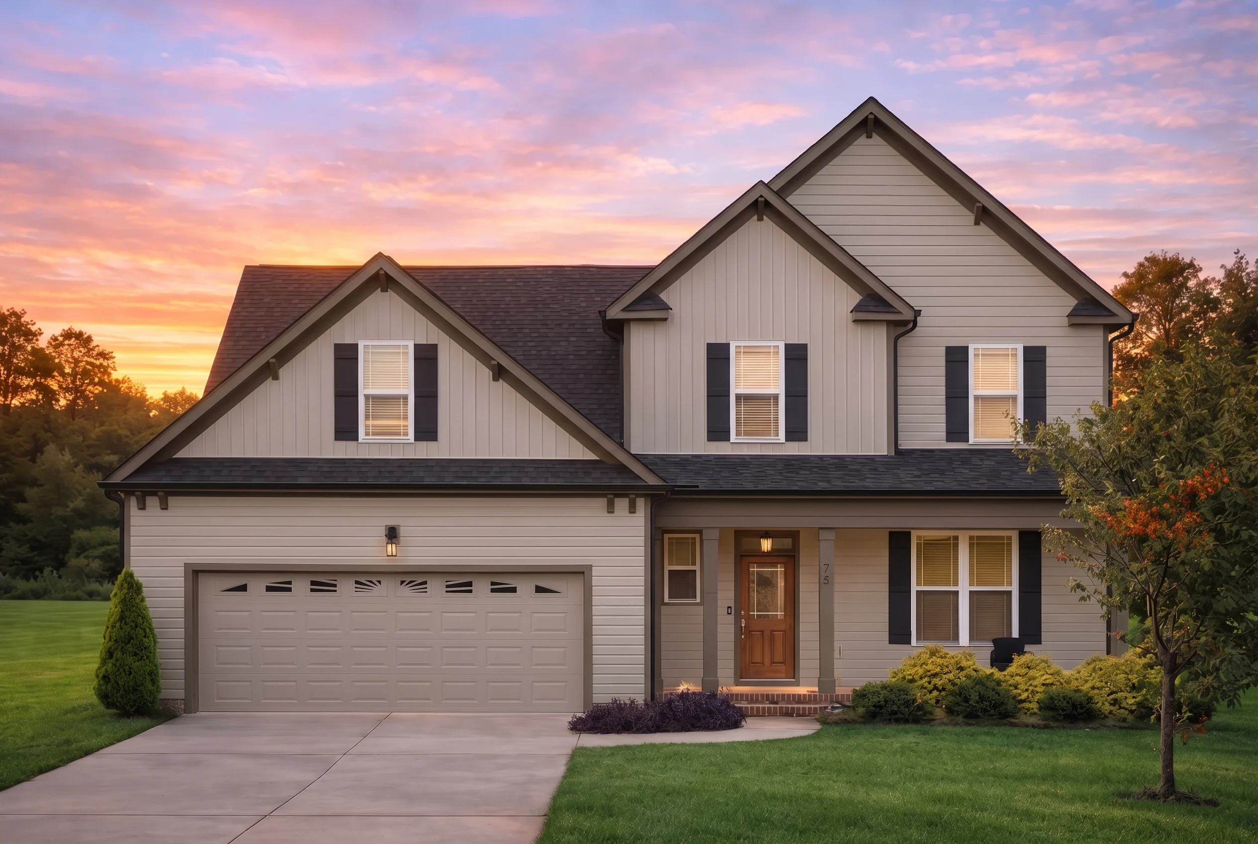 Plan  19-2174 – Smith Place |  Traditional – 4-Bed, 3-Bath, 2,821 SF - Mushroom Taupe, AI-generated exterior concept