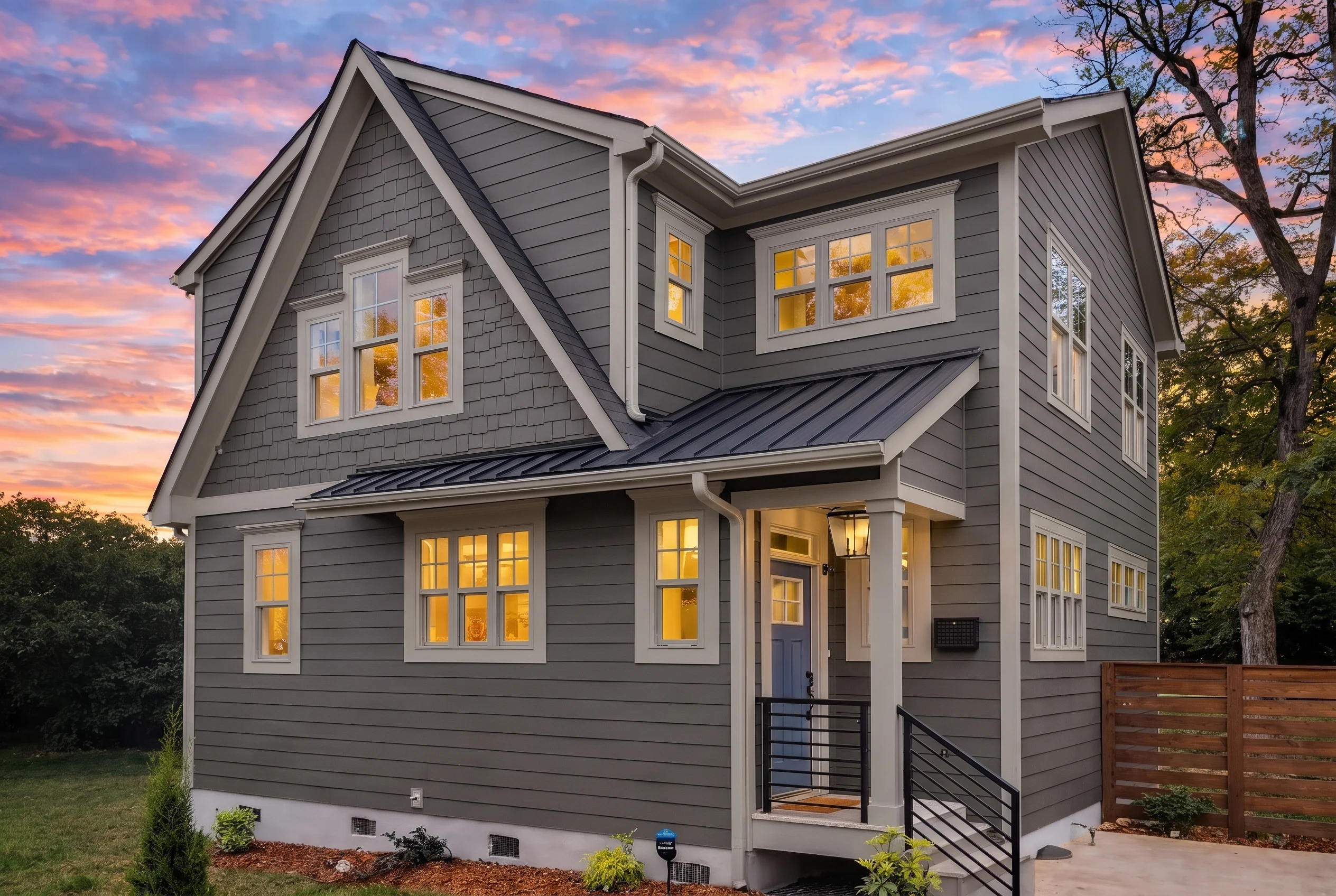 Plan  18-1676 – The Thomas Cottage |  Modern Farmhouse – 4-Bed, 2.5-Bath, 1,887 SF - Warm Charcoal, AI-generated exterior concept