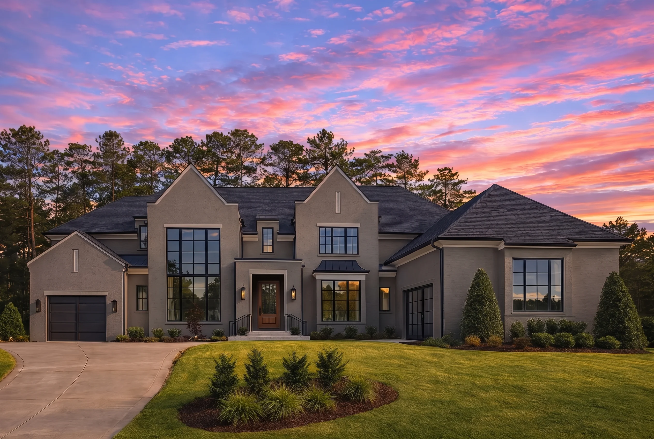 Plan  20-1208 – Mitchell Retreat |  Modern Farmhouse – 5-Bed, 5.5-Bath, 5,200 SF - Warm Charcoal, AI-generated exterior concept