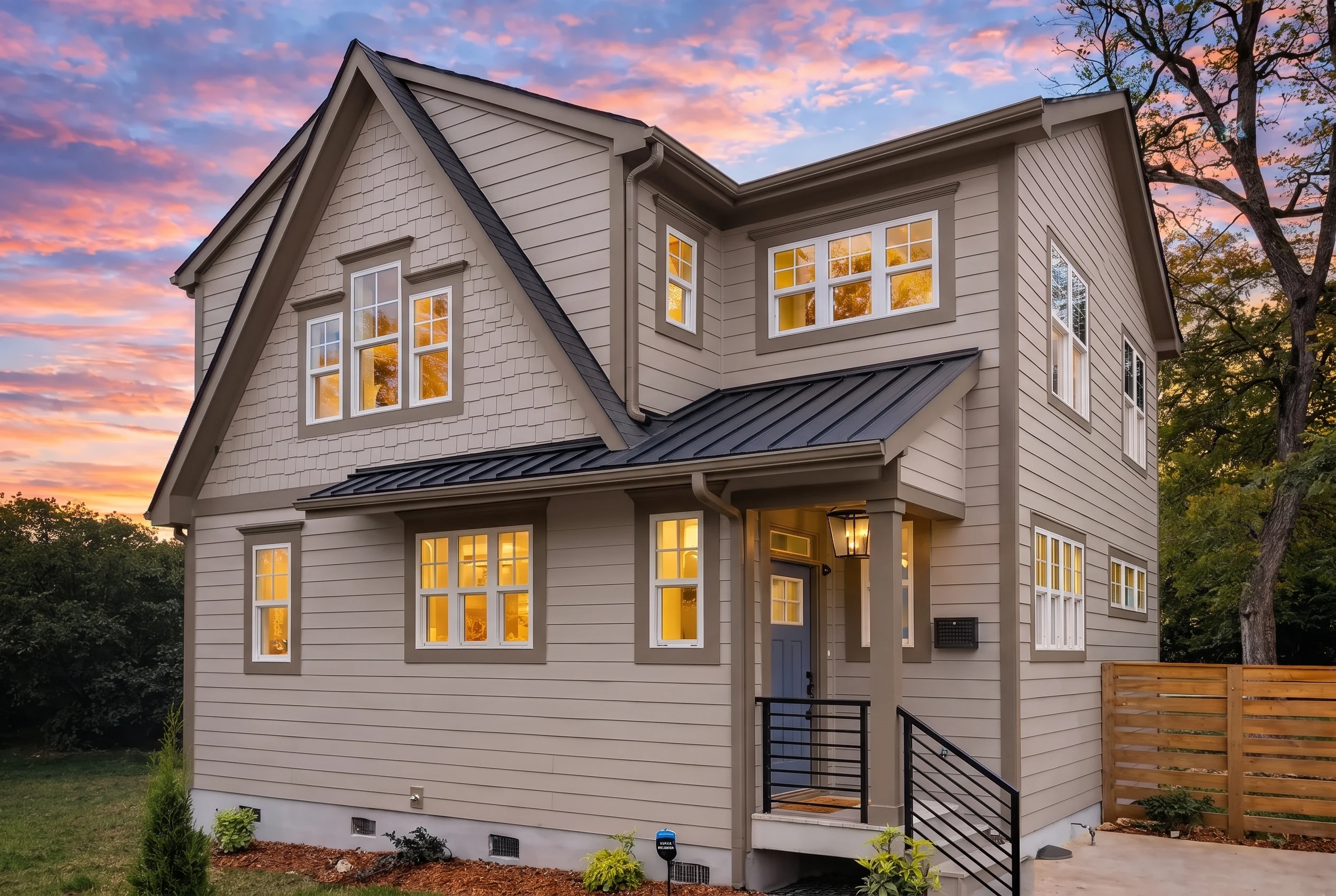 Plan  18-1676 – The Thomas Cottage |  Modern Farmhouse – 4-Bed, 2.5-Bath, 1,887 SF - Mushroom Taupe, AI-generated exterior concept