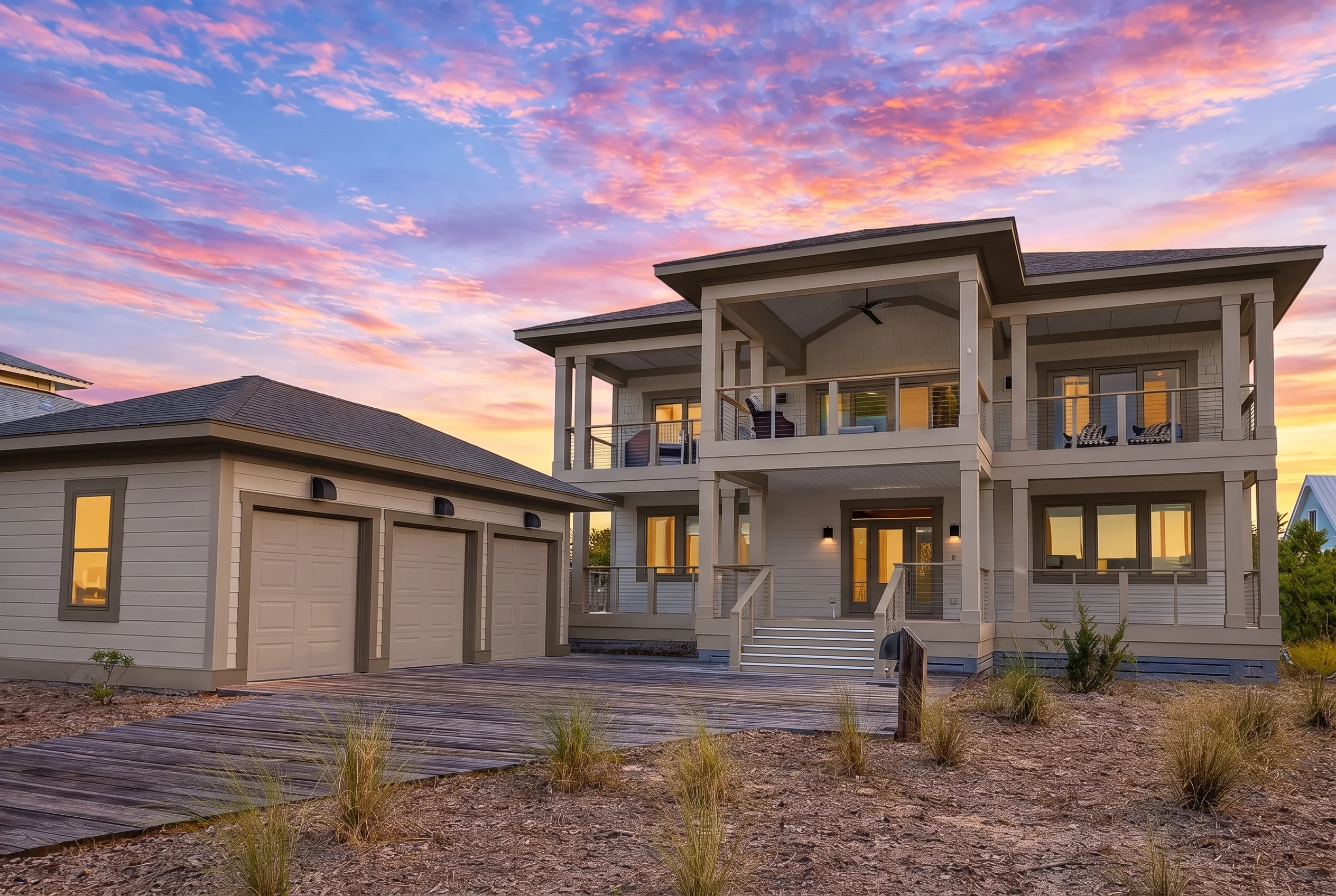 Plan  20-1922 – The Johnson Haven |  Low Country Coastal – 4-Bed, 5-Bath, 2,966 SF - Mushroom Taupe, AI-generated exterior concept