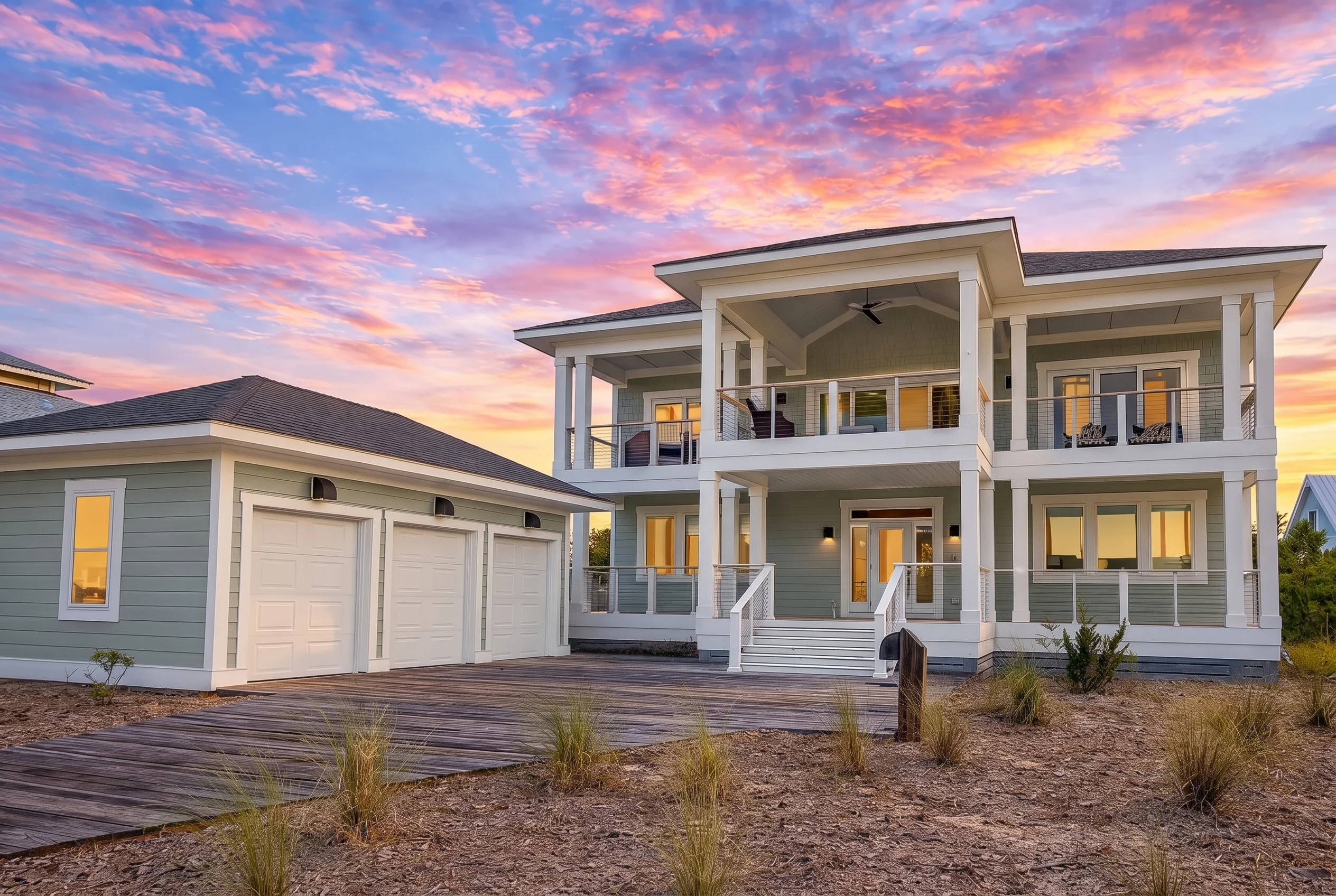 Plan  20-1922 – The Johnson Haven |  Low Country Coastal – 4-Bed, 5-Bath, 2,966 SF - Muted Sage, AI-generated exterior concept