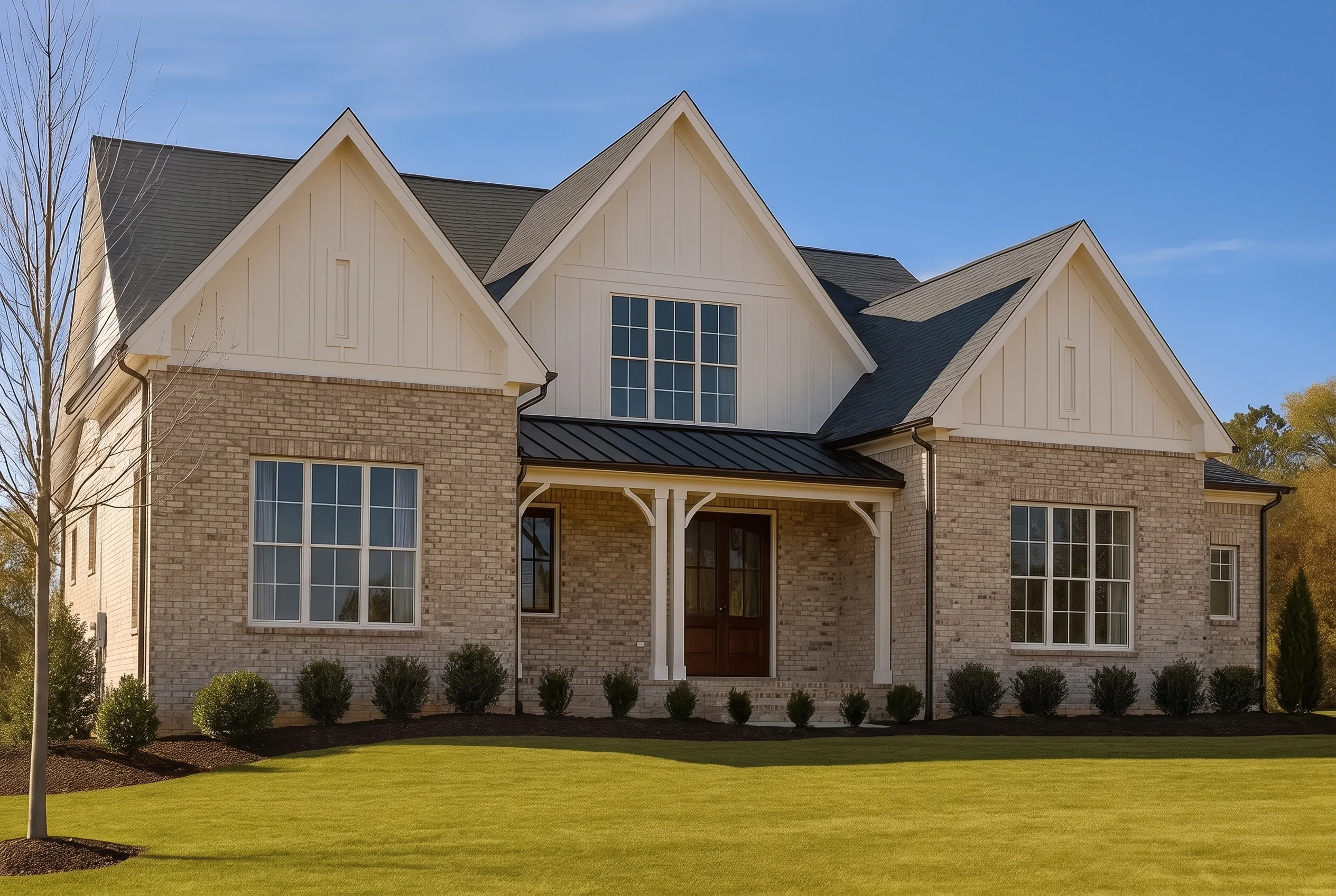 Plan  19-2135 – The Alexander Cottage  | New American – 5-Bed, 5.5-Bath, 3,700 SF - Natural Brick, AI-generated exterior concept