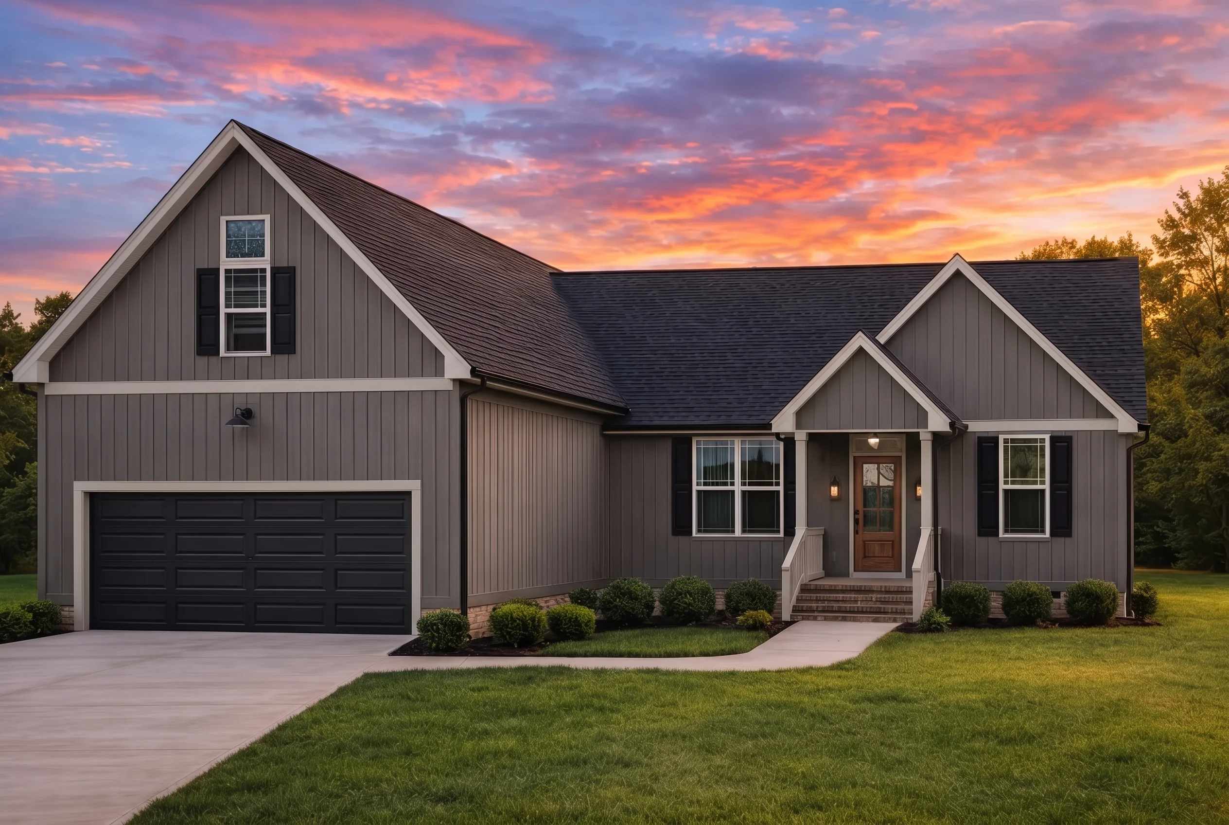 Plan  20-2076 – The White Station |  Modern Farmhouse – 3-Bed, 2-Bath, 1,536 SF - Warm Charcoal, AI-generated exterior concept