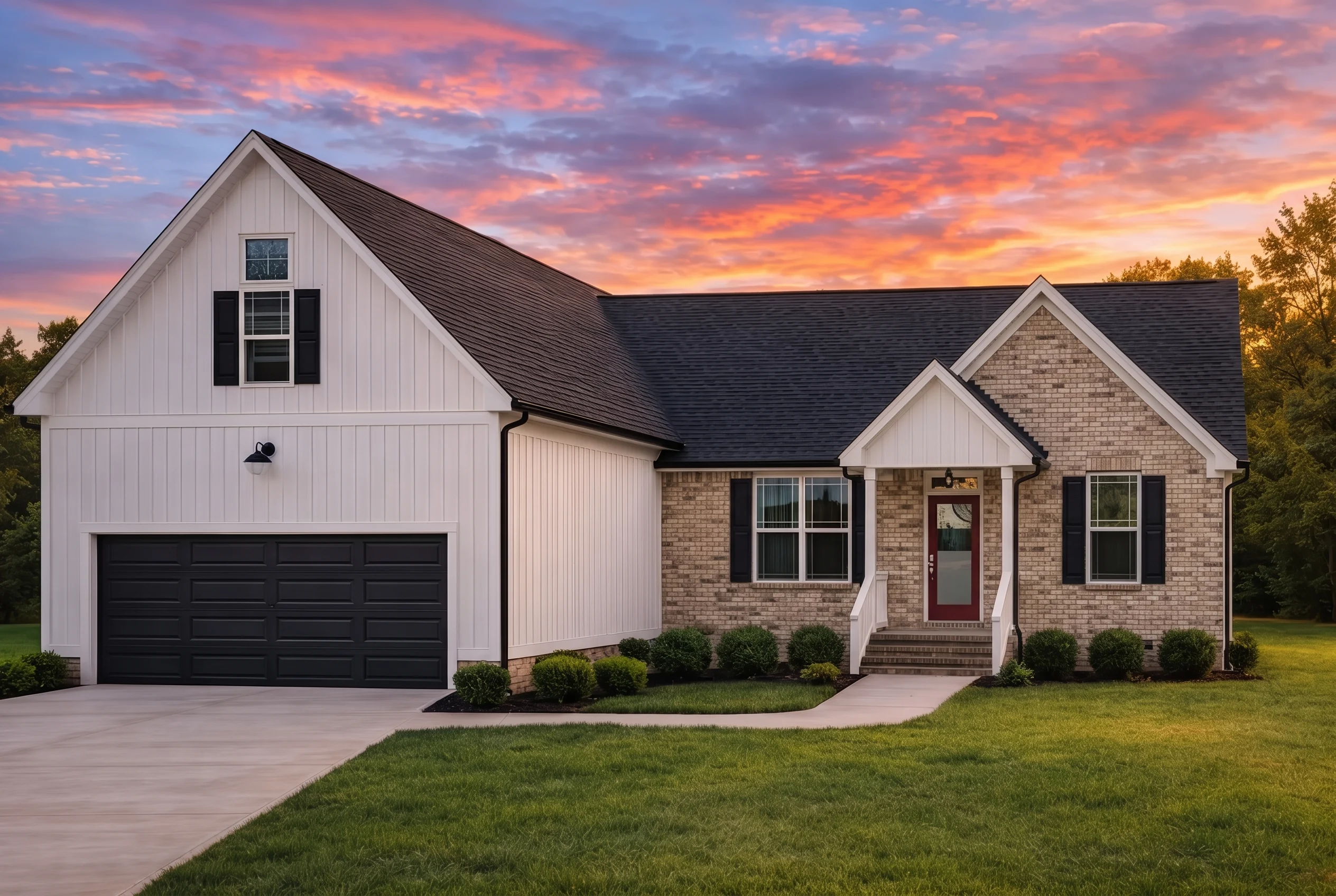 Plan  20-2076 – The White Station |  Modern Farmhouse – 3-Bed, 2-Bath, 1,536 SF - Natural Brick, AI-generated exterior concept