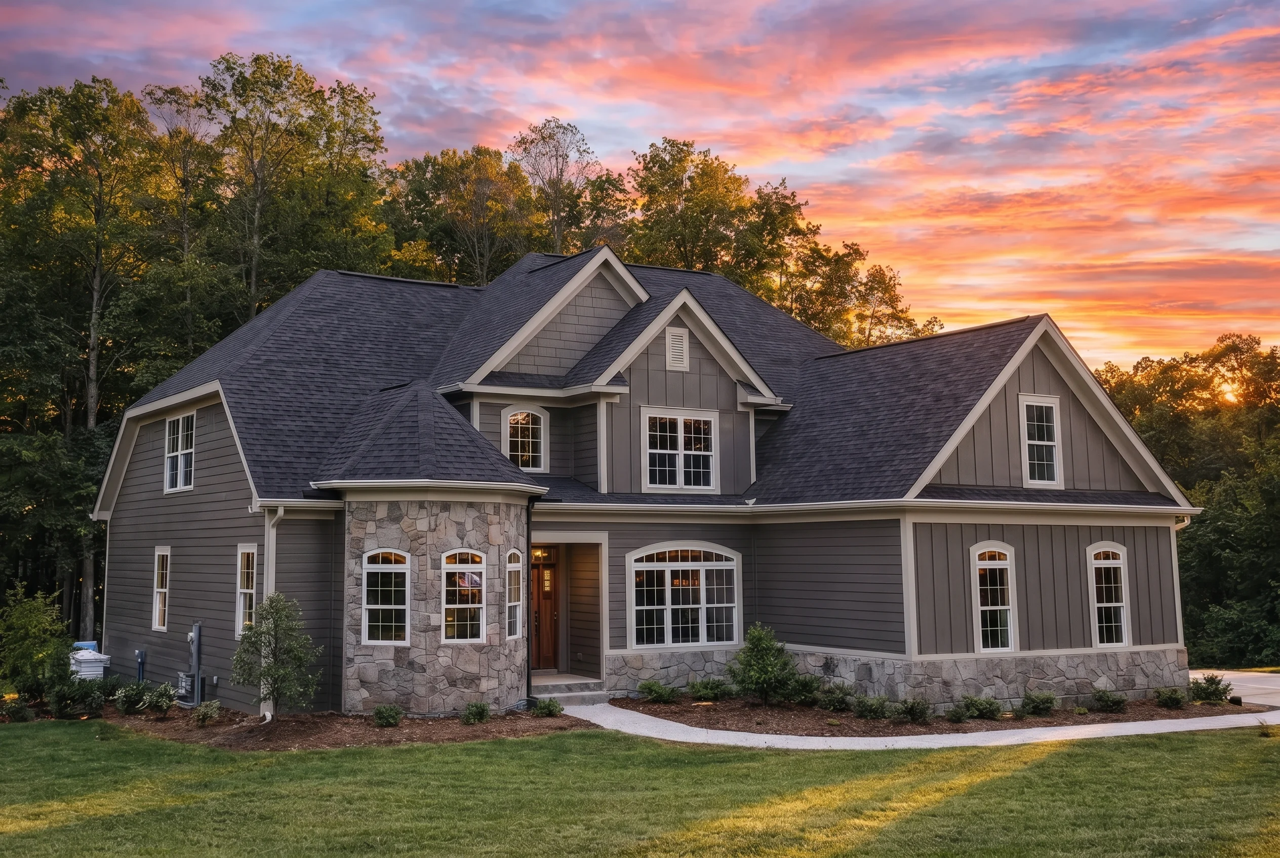 Plan  17-1108 – The Wilson Haven |  Traditional Colonial – 4-Bed, 2.5-Bath, 3,033 SF - Warm Charcoal, AI-generated exterior concept