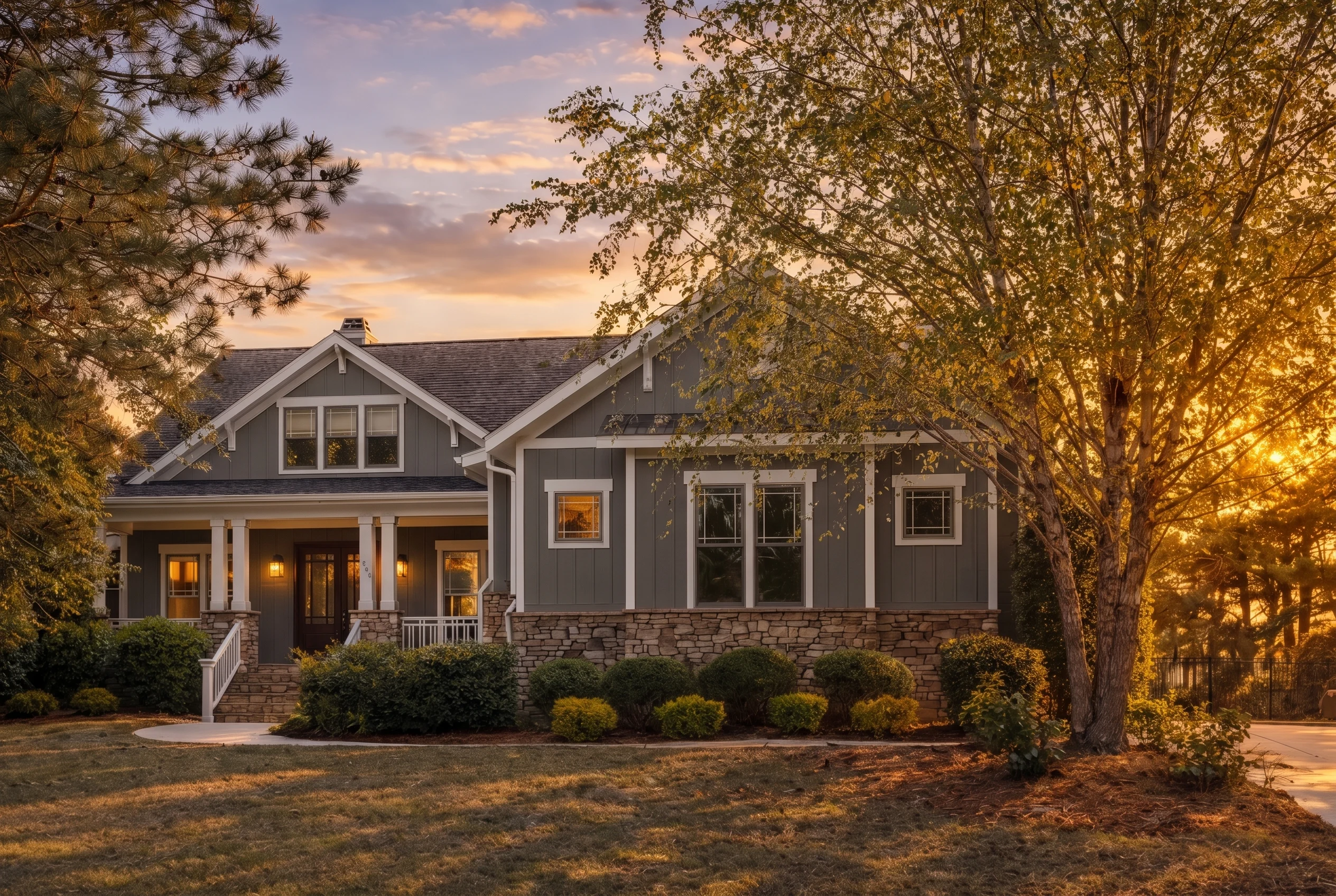 Plan  10-1454 – Clarence | Modern  Farmhouse – 4-Bed, 4-Bath, 3,382 SF - Warm Charcoal, AI-generated exterior concept