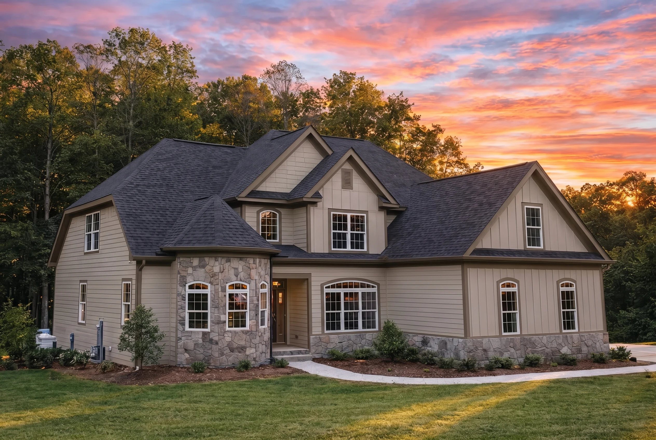 Plan  17-1108 – The Wilson Haven |  Traditional Colonial – 4-Bed, 2.5-Bath, 3,033 SF - Mushroom Taupe, AI-generated exterior concept