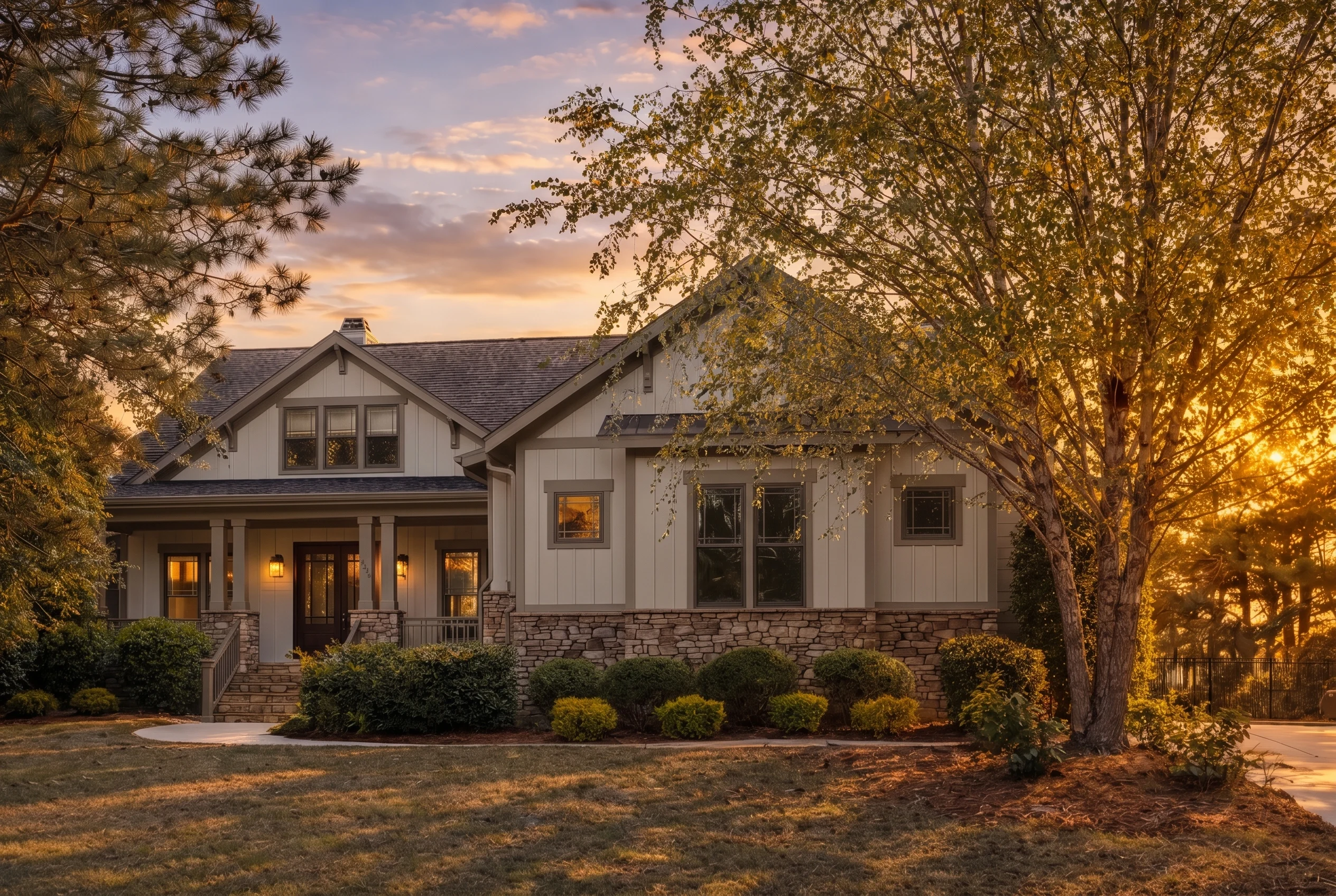 Plan  10-1454 – Clarence | Modern  Farmhouse – 4-Bed, 4-Bath, 3,382 SF - Mushroom Taupe, AI-generated exterior concept