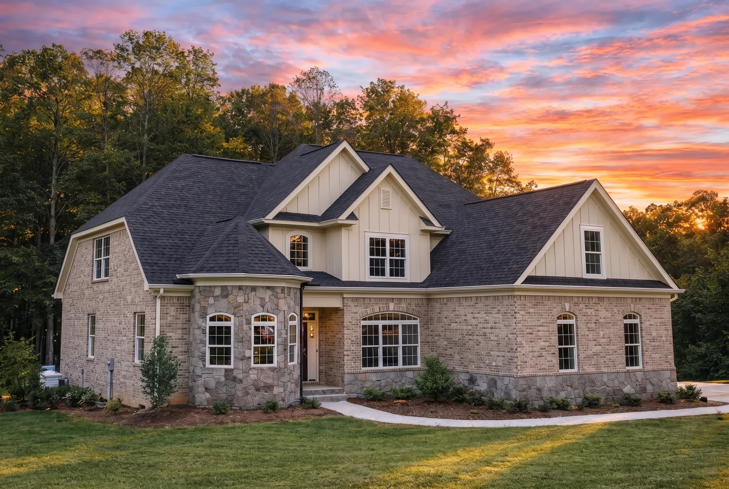 Plan  17-1108 – The Wilson Haven |  Traditional Colonial – 4-Bed, 2.5-Bath, 3,033 SF - Natural Brick, AI-generated exterior concept