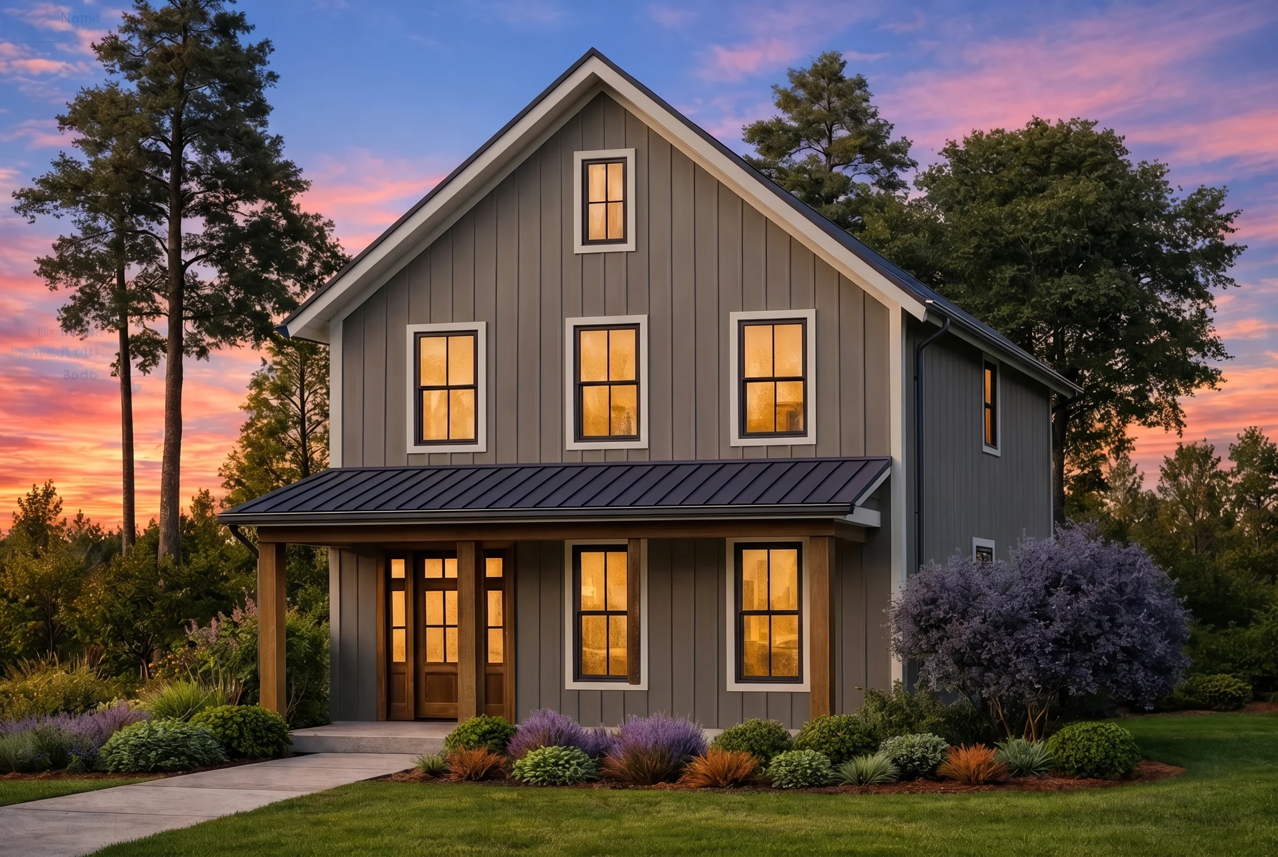 Plan  20-1622 – Torres Crossing |  Modern Farmhouse – 3-Bed, 4-Bath, 1,394 SF - Warm Charcoal, AI-generated exterior concept