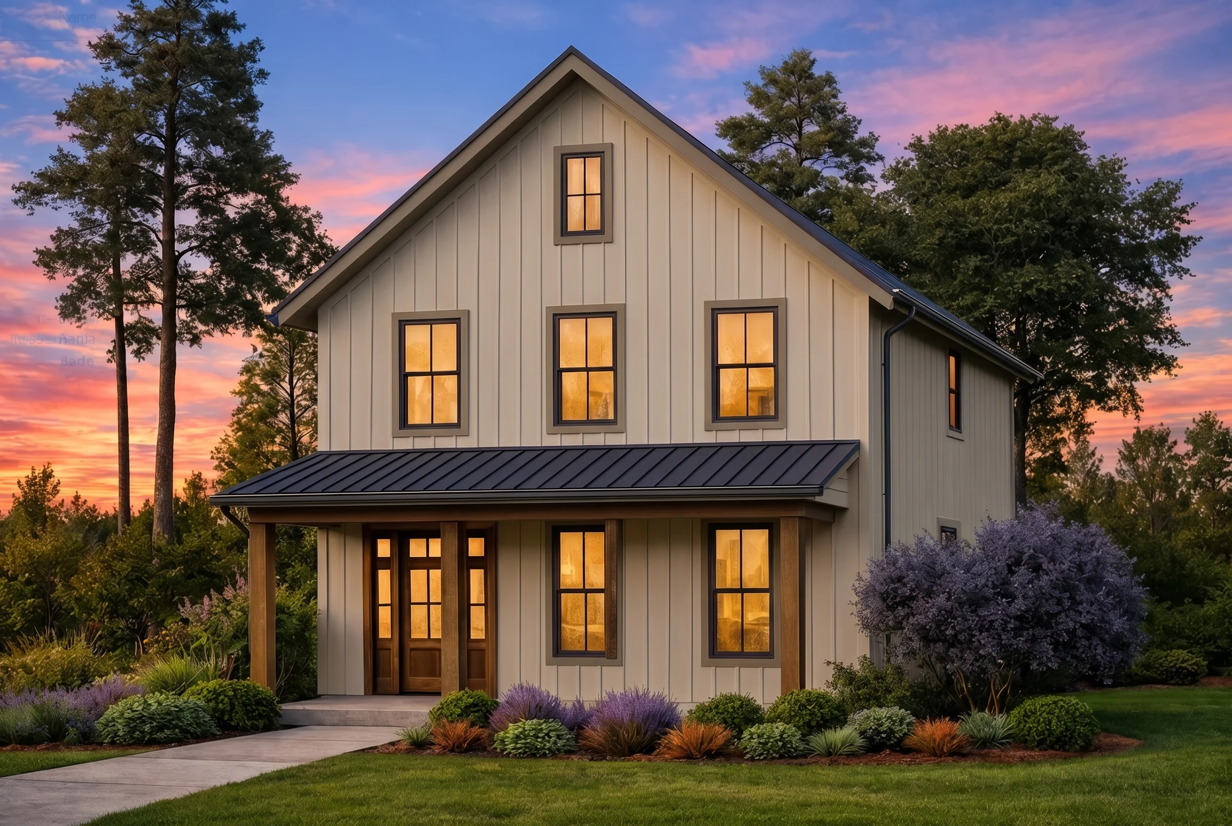 Plan  20-1622 – Torres Crossing |  Modern Farmhouse – 3-Bed, 4-Bath, 1,394 SF - Mushroom Taupe, AI-generated exterior concept