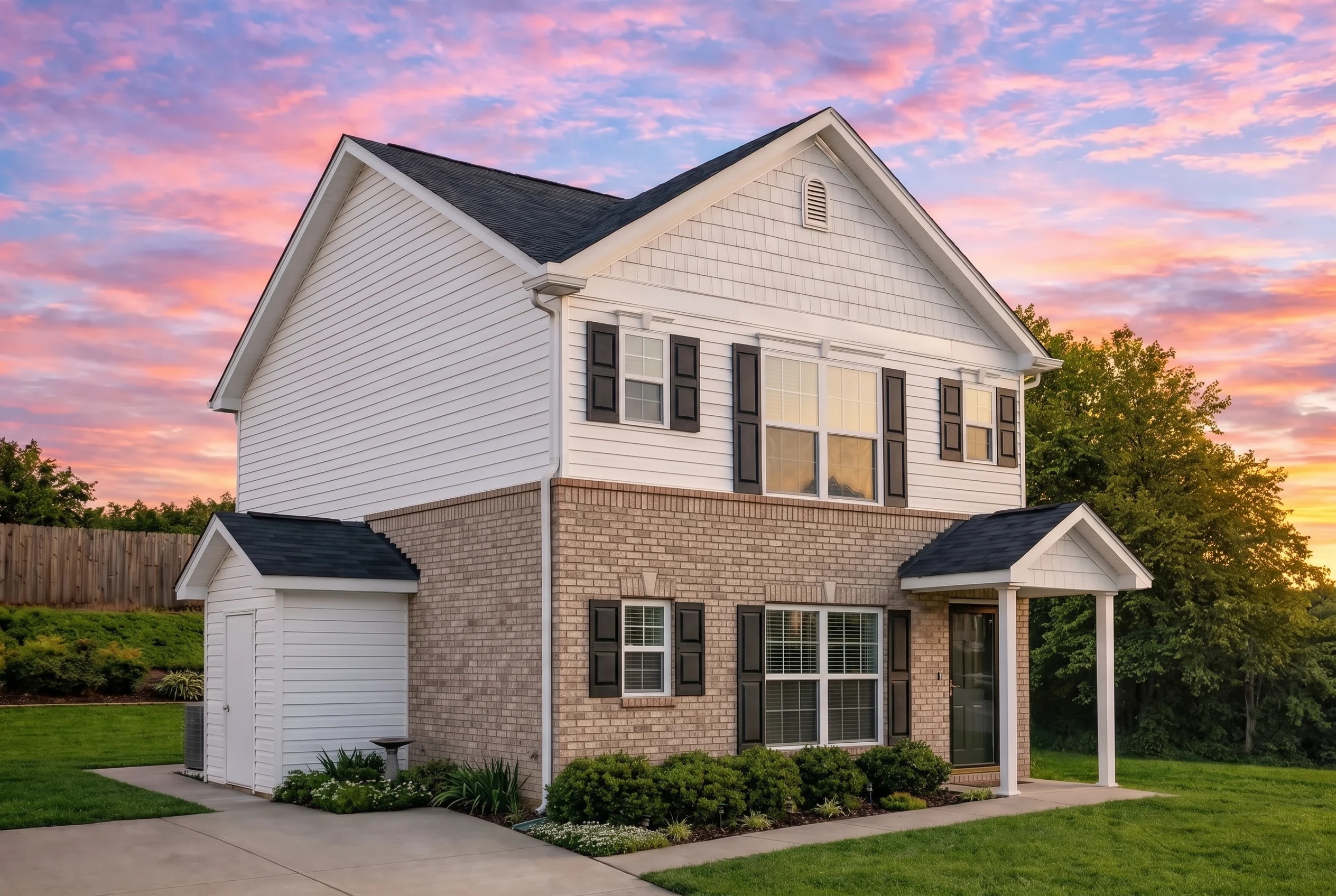 Plan  9-1017 – Walker Place |  Traditional Colonial – 3-Bed, 3.5-Bath, 1,374 SF - Natural Brick, AI-generated exterior concept