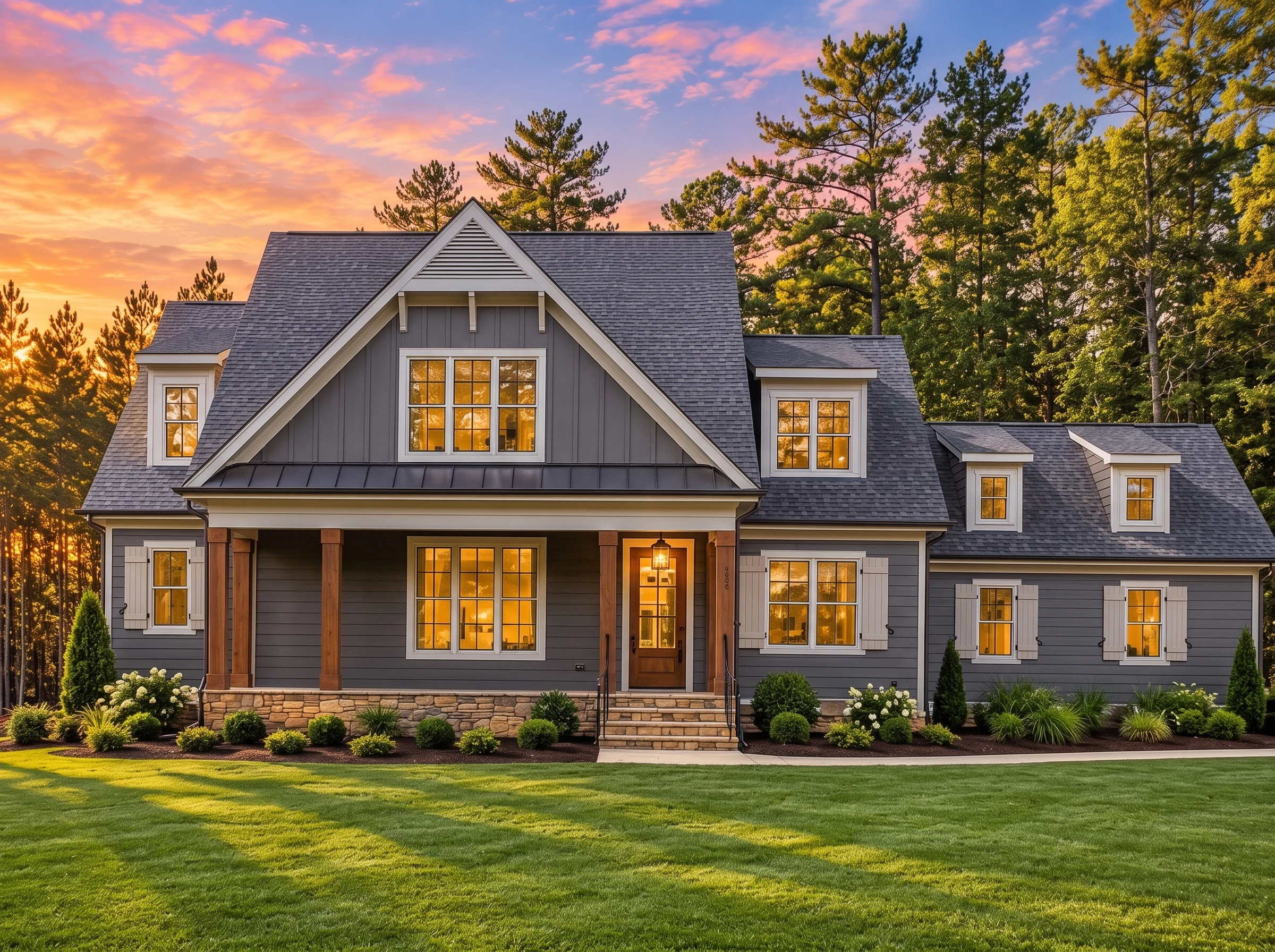 Plan  18-1655 – Anderson Meadow |  Farmhouse – 3-Bed, 3-Bath, 2,488 SF - Warm Charcoal, AI-generated exterior concept