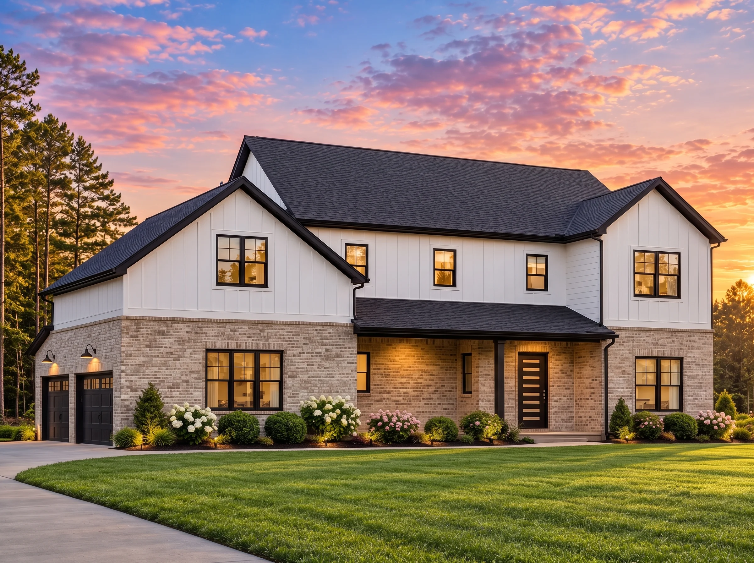 Plan  20-1843 – Butler Ridge |  Modern Farmhouse – 4-Bed, 3.3-Bath, 2,504 SF - Natural Brick, AI-generated exterior concept