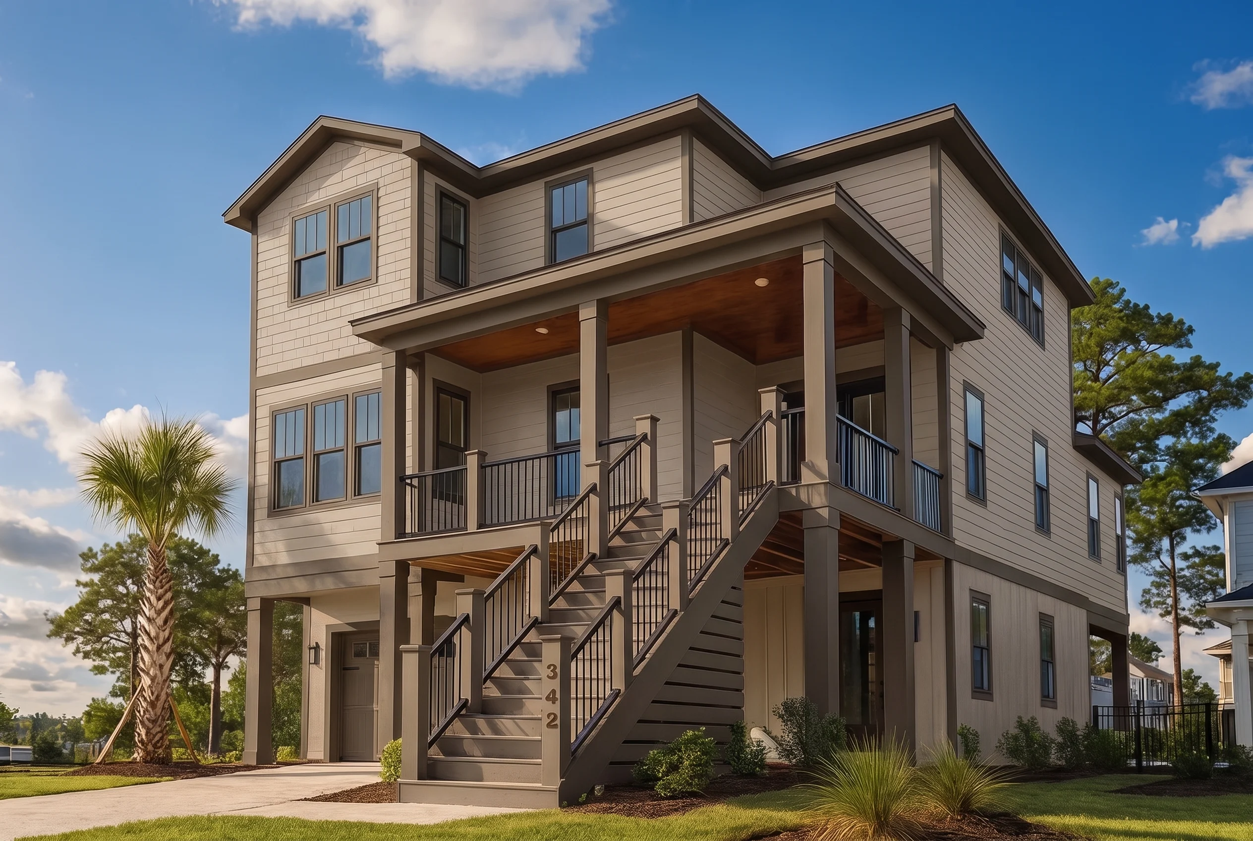 Plan  18-1826 – The Garcia Station |  Coastal – 4-Bed, 3-Bath, 2,785 SF - Mushroom Taupe, AI-generated exterior concept