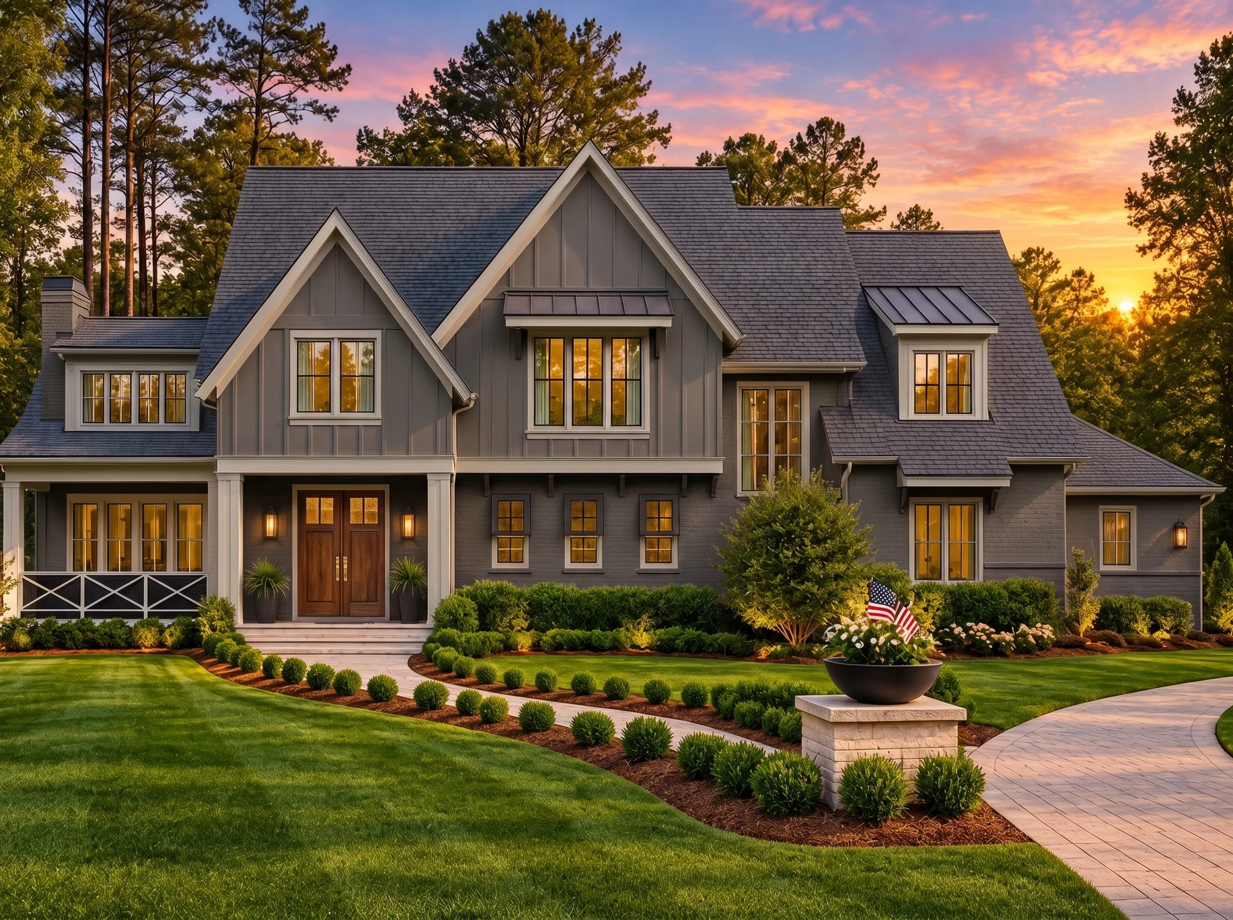 Plan  18-1476 – Smith Retreat | New  American – 4-Bed, 5.5-Bath, 4,106 SF - Warm Charcoal, AI-generated exterior concept