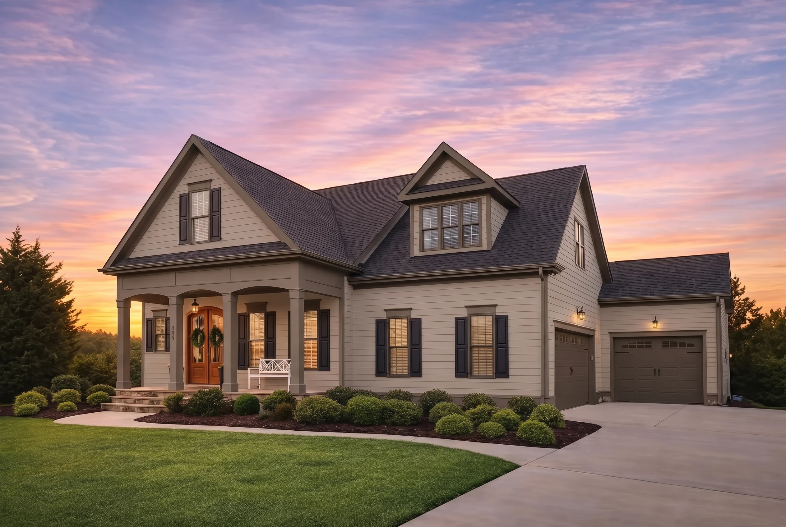 Plan  13-1734 – Willow Valley Estate  | New American – 5-Bed, 4-Bath, 4,239 SF - Mushroom Taupe, AI-generated exterior concept