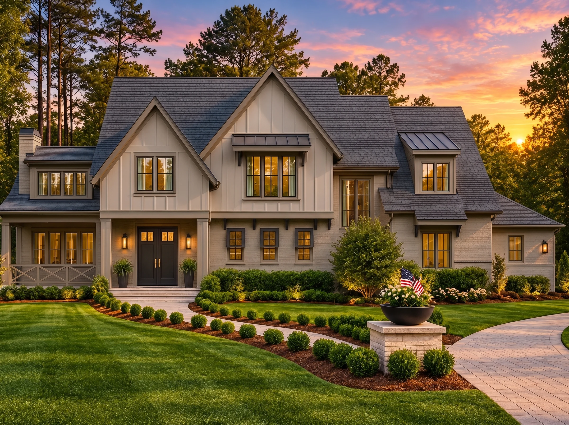 Plan  18-1476 – Smith Retreat | New  American – 4-Bed, 5.5-Bath, 4,106 SF - Mushroom Taupe, AI-generated exterior concept