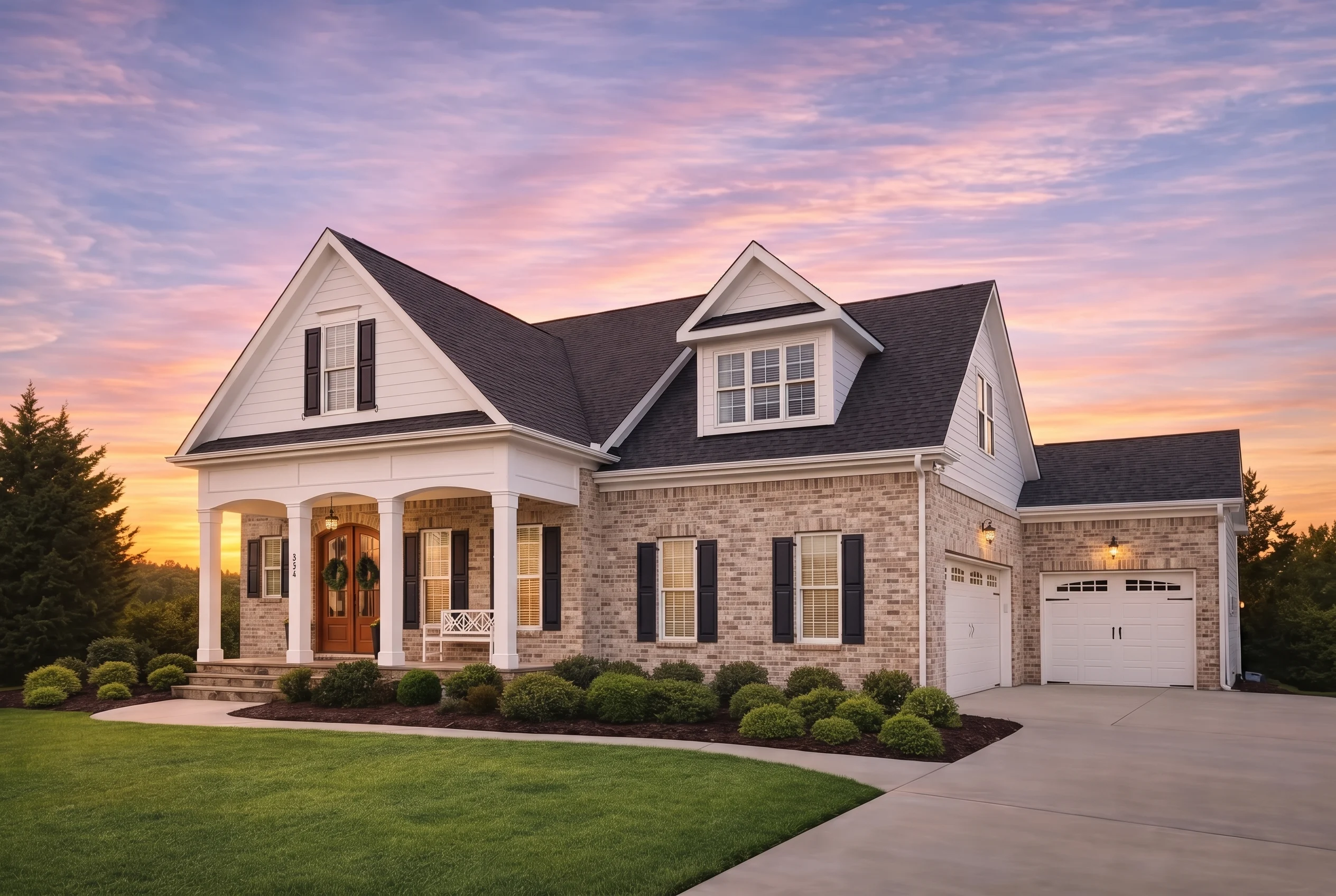 Plan  13-1734 – Willow Valley Estate  | New American – 5-Bed, 4-Bath, 4,239 SF - Natural Brick, AI-generated exterior concept