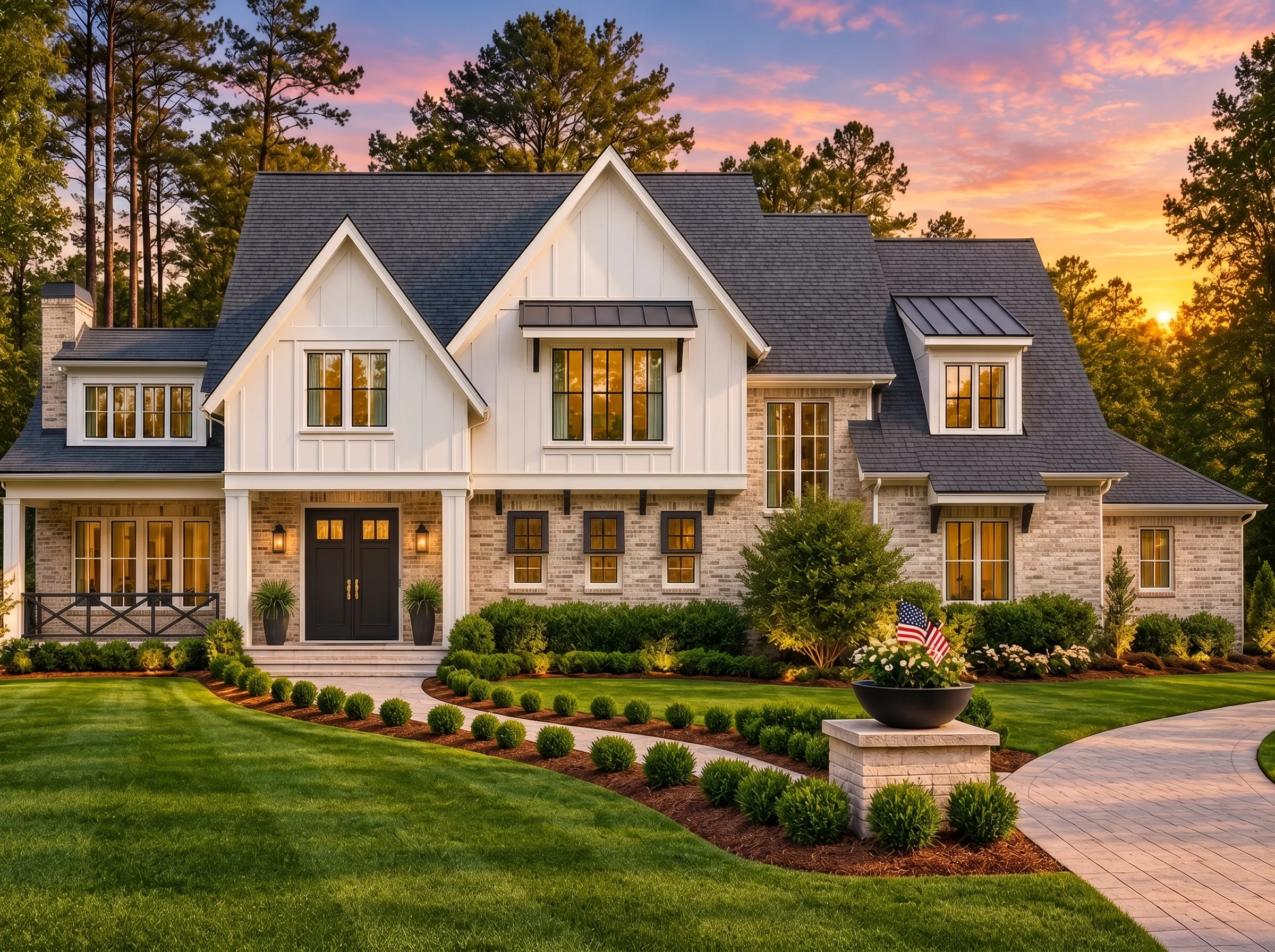 Plan  18-1476 – Smith Retreat | New  American – 4-Bed, 5.5-Bath, 4,106 SF - Natural Brick, AI-generated exterior concept