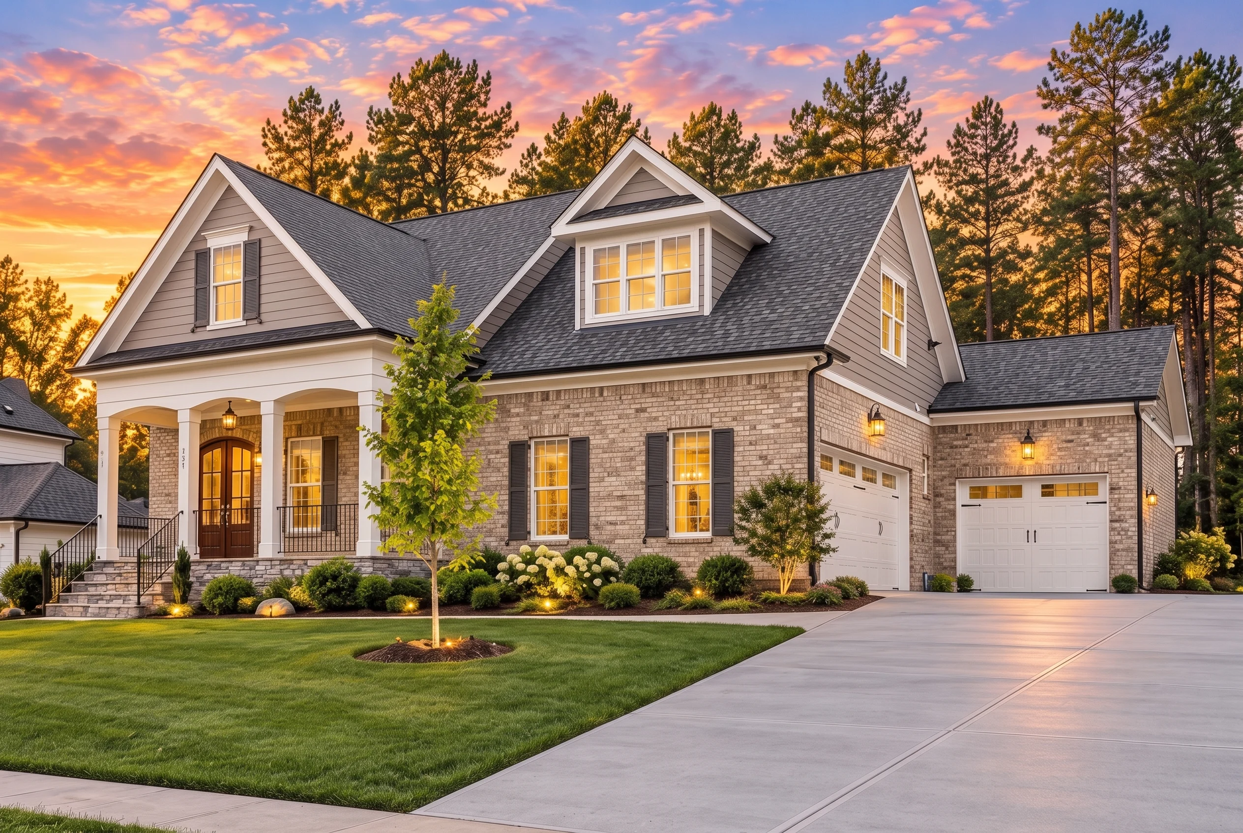 Plan  17-2076 – Torres Ridge | New  American – 4-Bed, 4-Bath, 3,064 SF - Natural Brick, AI-generated exterior concept