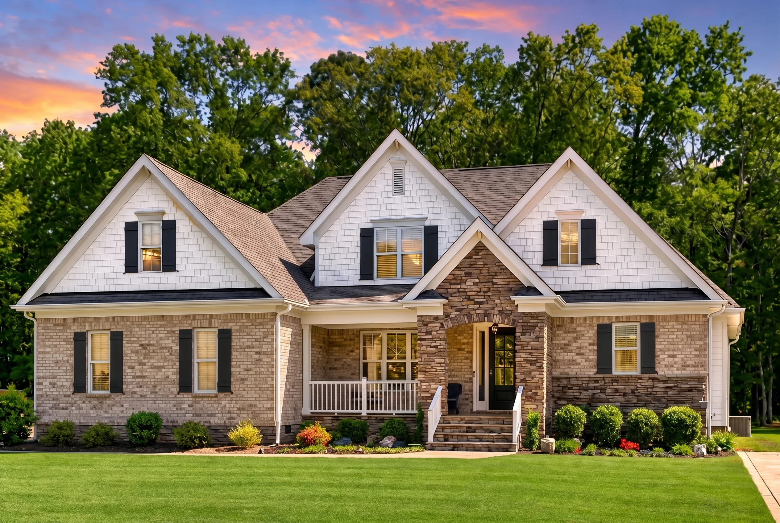 Plan  13-1212 – Birch Springs Estate  | New American – 4-Bed, 3.5-Bath, 2,855 SF - Natural Brick, AI-generated exterior concept
