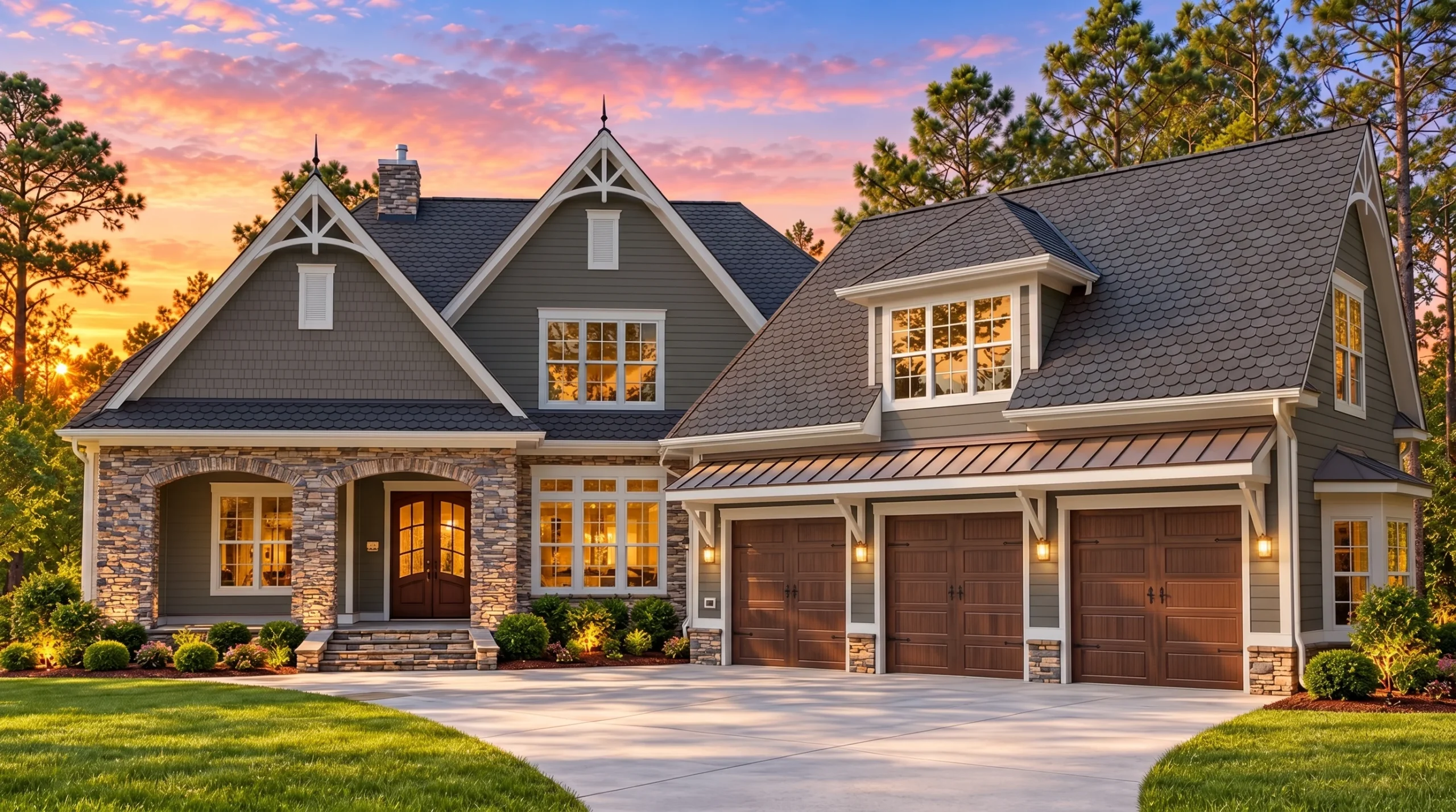 Plan  17-1559 – The Adams Haven |  New American – 3-Bed, 4-Bath, 3,565 SF - Warm Charcoal, AI-generated exterior concept