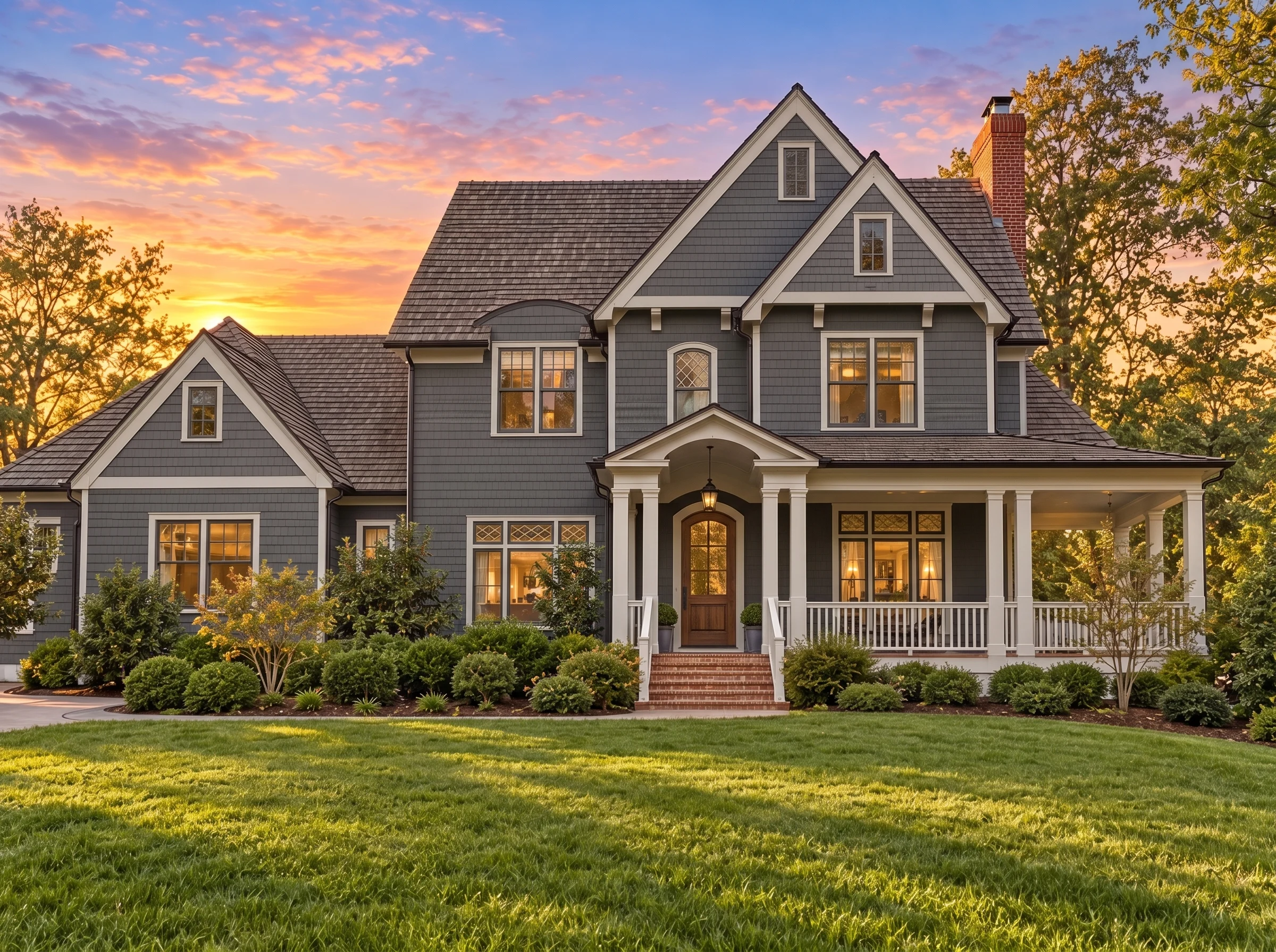 Plan  14-1457 – Pine Ridge Farm |  New American – 5-Bed, 5-Bath, 5,322 SF - Warm Charcoal, AI-generated exterior concept