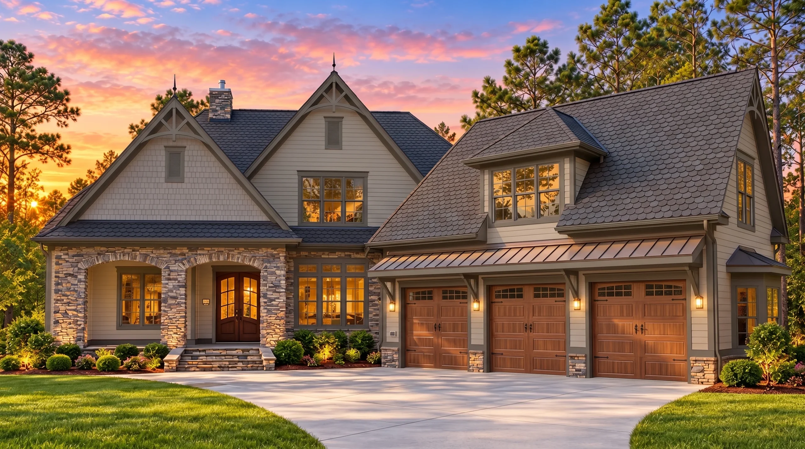 Plan  17-1559 – The Adams Haven |  New American – 3-Bed, 4-Bath, 3,565 SF - Mushroom Taupe, AI-generated exterior concept