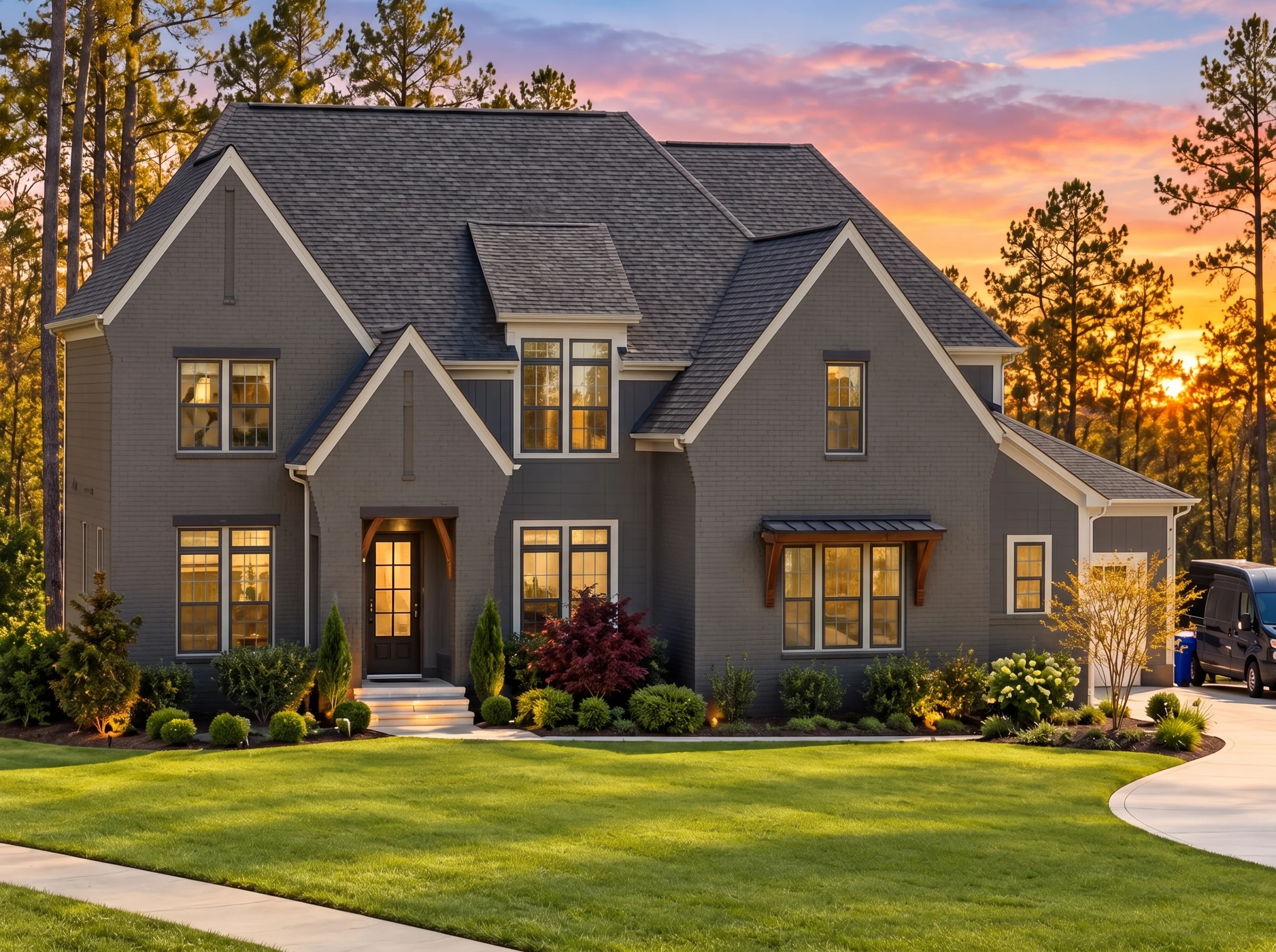Plan  20-1846C – Foster Meadow | New  American – 5-Bed, 5.5-Bath, 4,515 SF - Warm Charcoal, AI-generated exterior concept