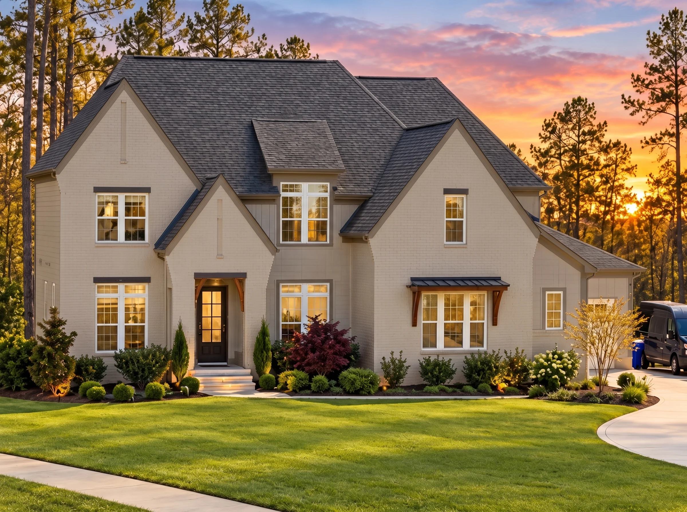 Plan  20-1846C – Foster Meadow | New  American – 5-Bed, 5.5-Bath, 4,515 SF - Mushroom Taupe, AI-generated exterior concept