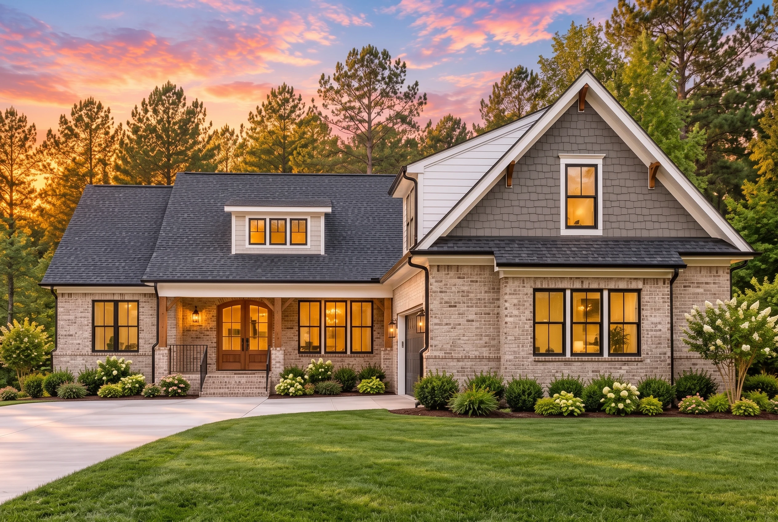 Plan  20-1685 – James Place | New  American – 4-Bed, 0.5-Bath, 1,181 SF - Natural Brick, AI-generated exterior concept