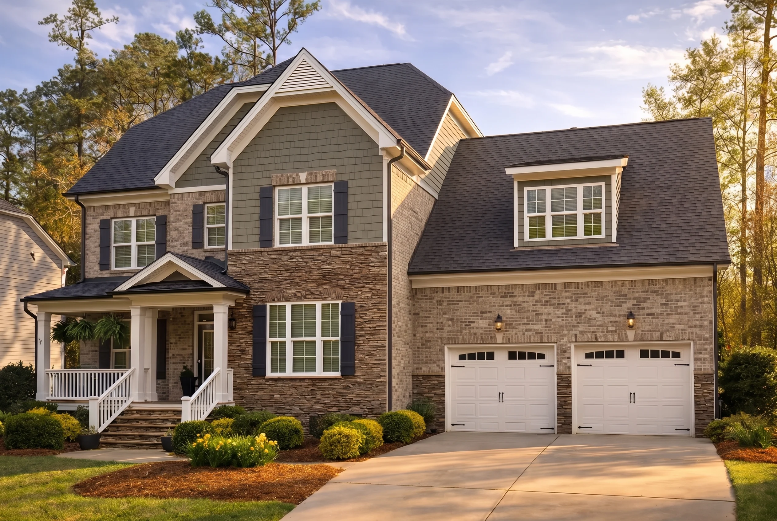 Plan  13-1423 – Cherry Valley Homestead | New American – 5-Bed, 4.5-Bath, 3,443 SF - Natural Brick, AI-generated exterior concept