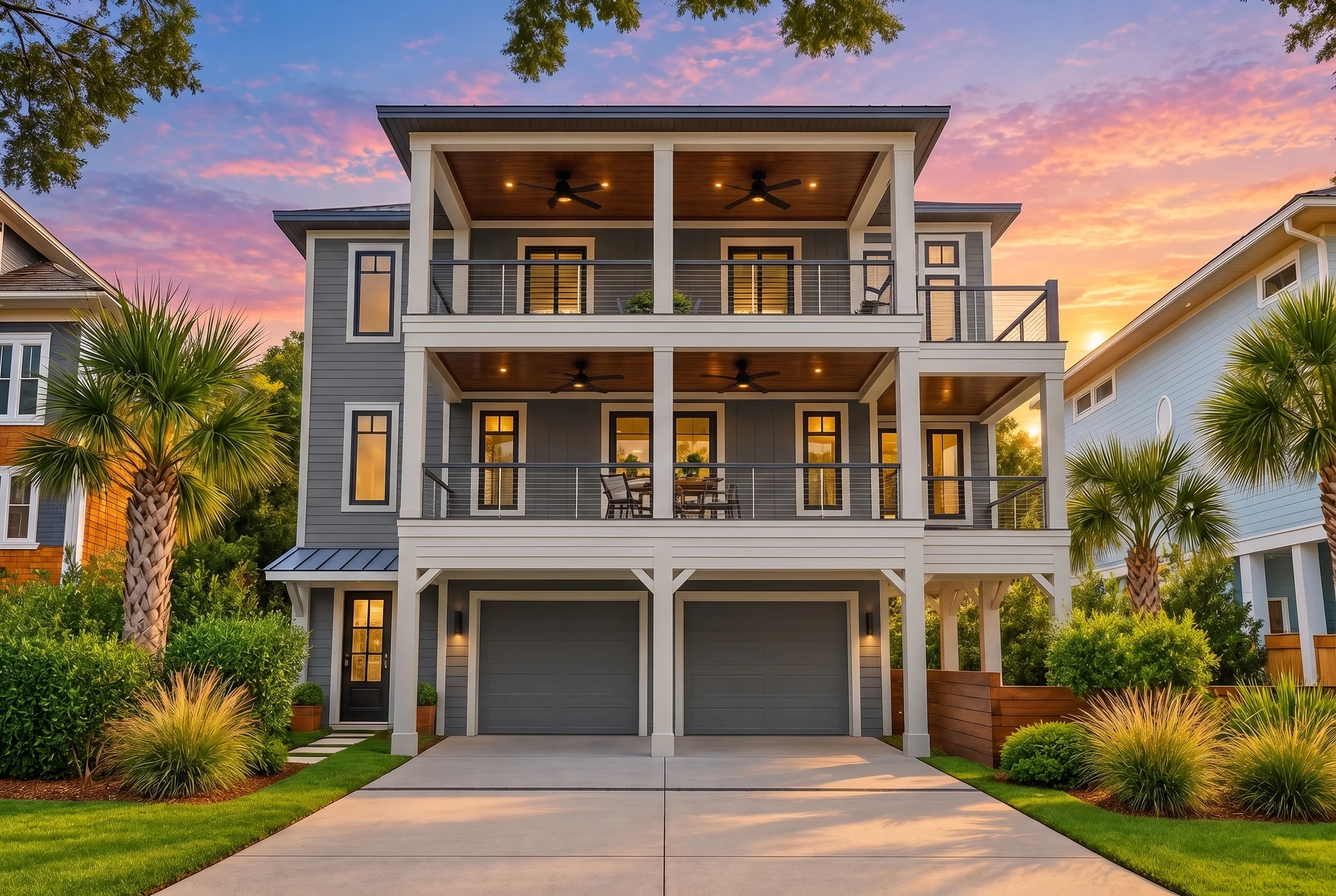 Plan  16-1770 – The Flores House |  Coastal – 4-Bed, 4-Bath, 3,315 SF - Warm Charcoal, AI-generated exterior concept