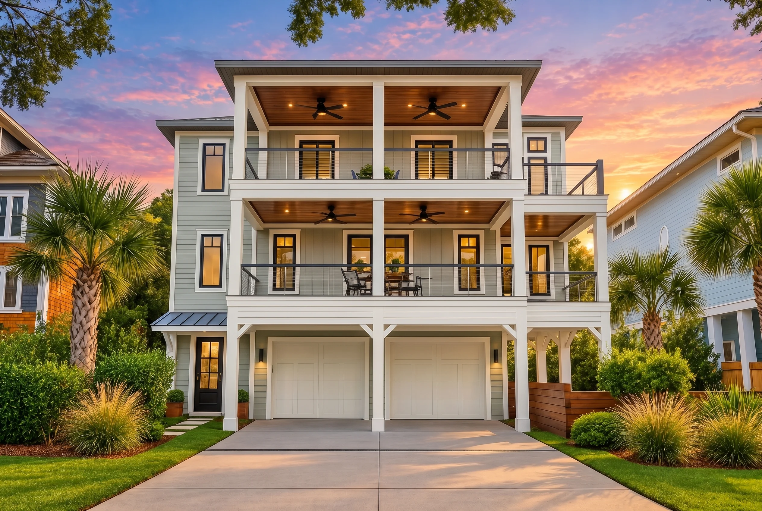 Plan  16-1770 – The Flores House |  Coastal – 4-Bed, 4-Bath, 3,315 SF - Muted Sage, AI-generated exterior concept