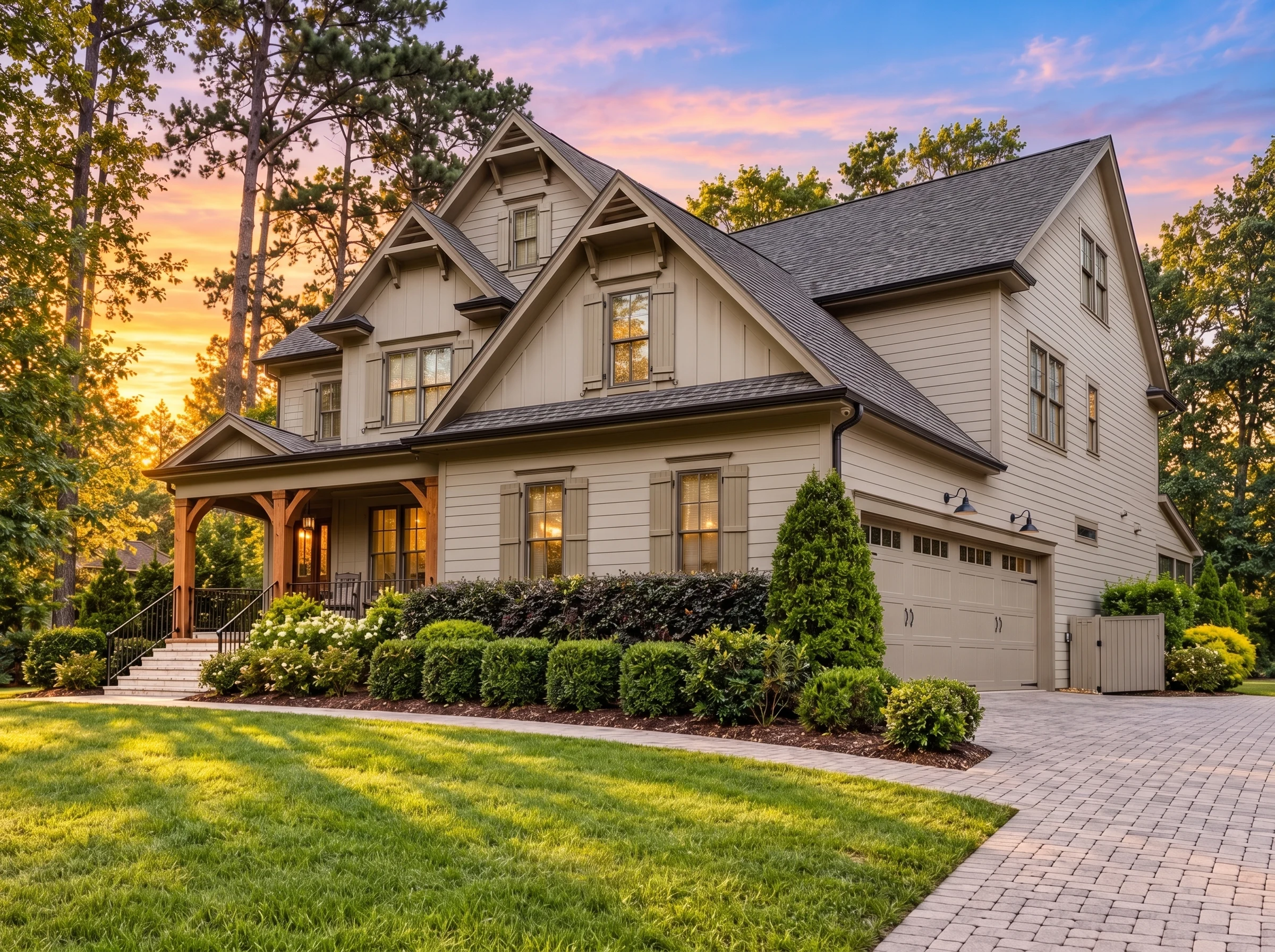 Plan  17-1089 – Miller Station |  Modern Farmhouse – 4-Bed, 3-Bath, 2,741 SF - Mushroom Taupe, AI-generated exterior concept