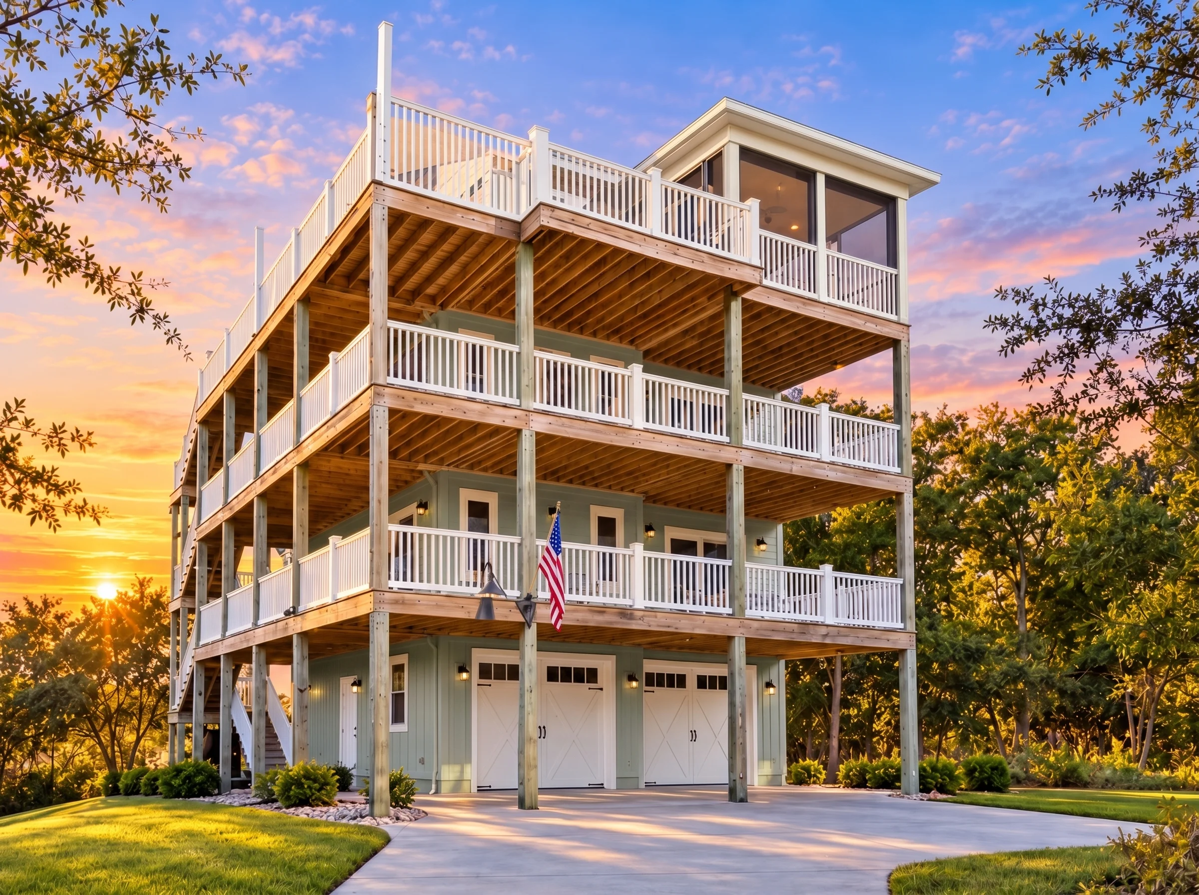 Plan  15-1094 – Juniper Hill Residence  | Coastal – 4-Bed, 4.5-Bath, 2,758 SF - Muted Sage, AI-generated exterior concept