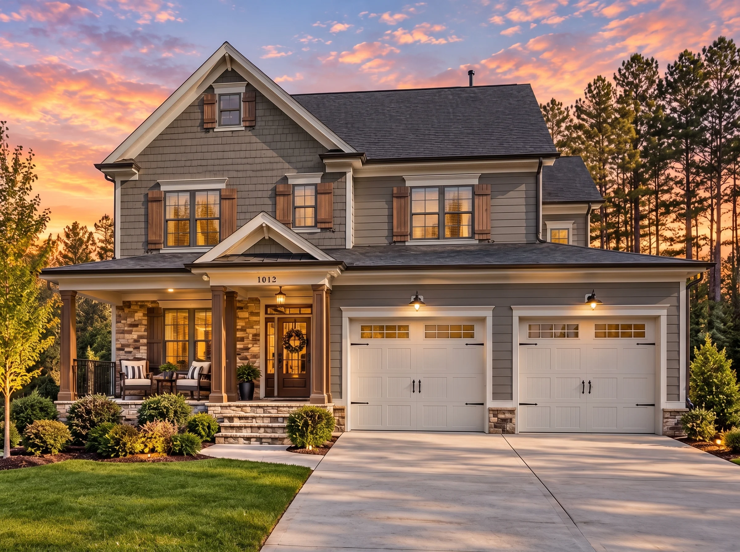 Plan  13-1740 – Hawthorn Ridge House  | New American – 4-Bed, 3-Bath, 2,618 SF - Warm Charcoal, AI-generated exterior concept