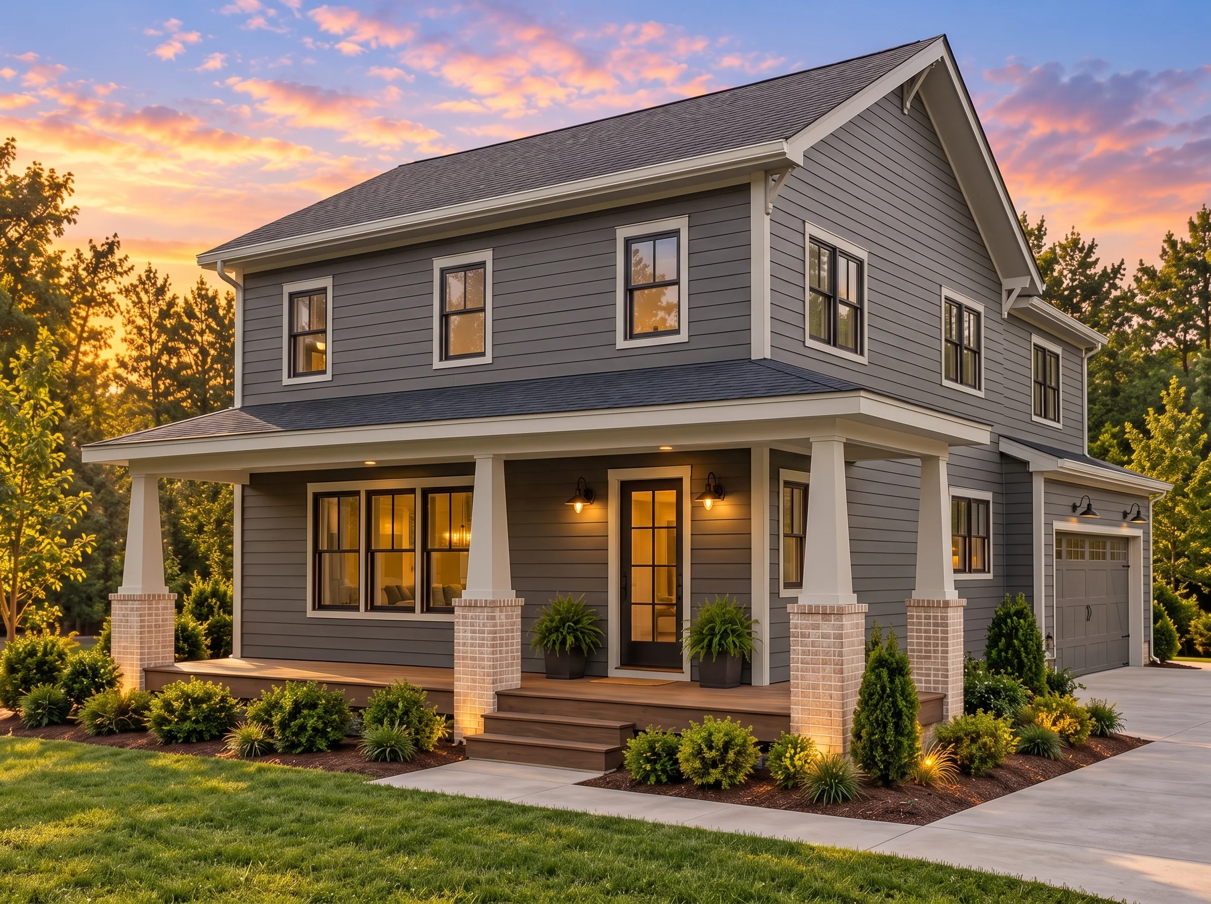 Plan  19-1689 – The Watson House |  Traditional Colonial – 3-Bed, 3.5-Bath, 4,236 SF - Warm Charcoal, AI-generated exterior concept
