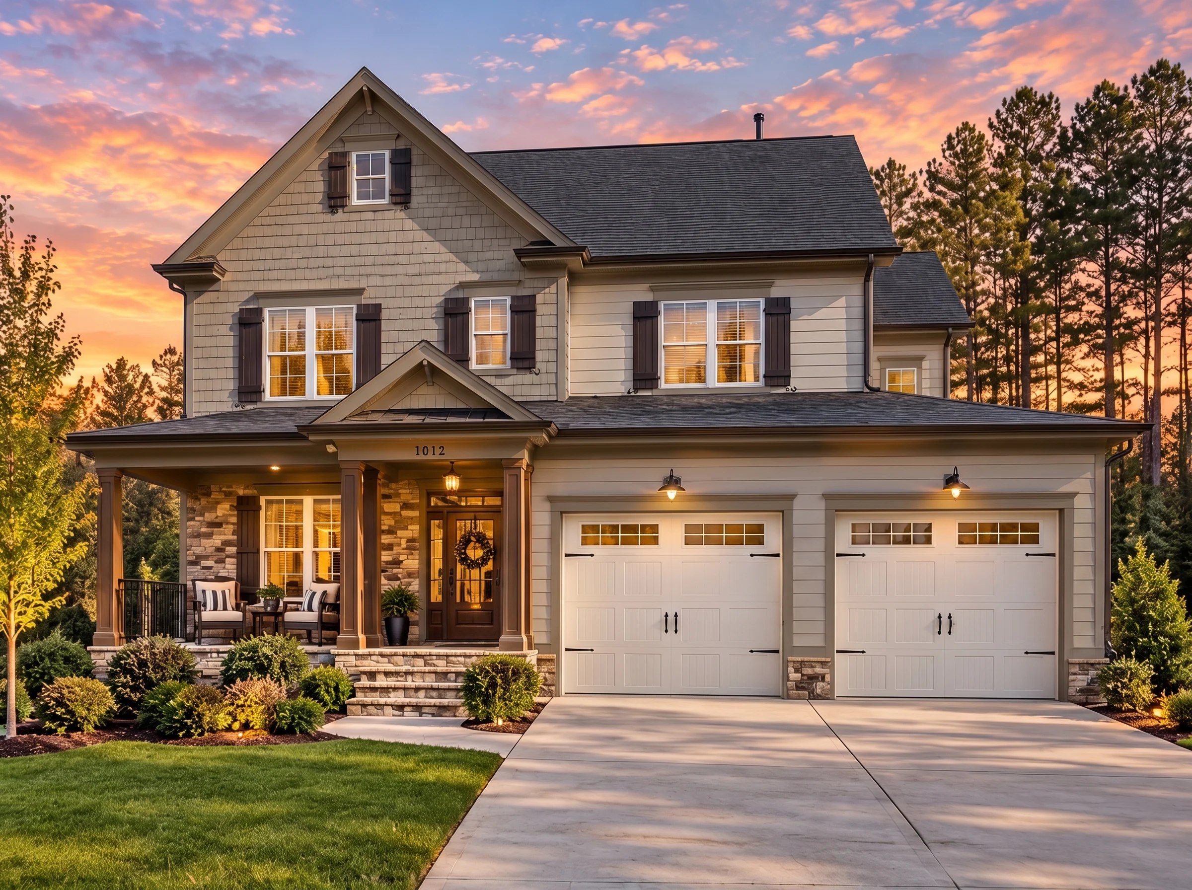 Plan  13-1740 – Hawthorn Ridge House  | New American – 4-Bed, 3-Bath, 2,618 SF - Mushroom Taupe, AI-generated exterior concept