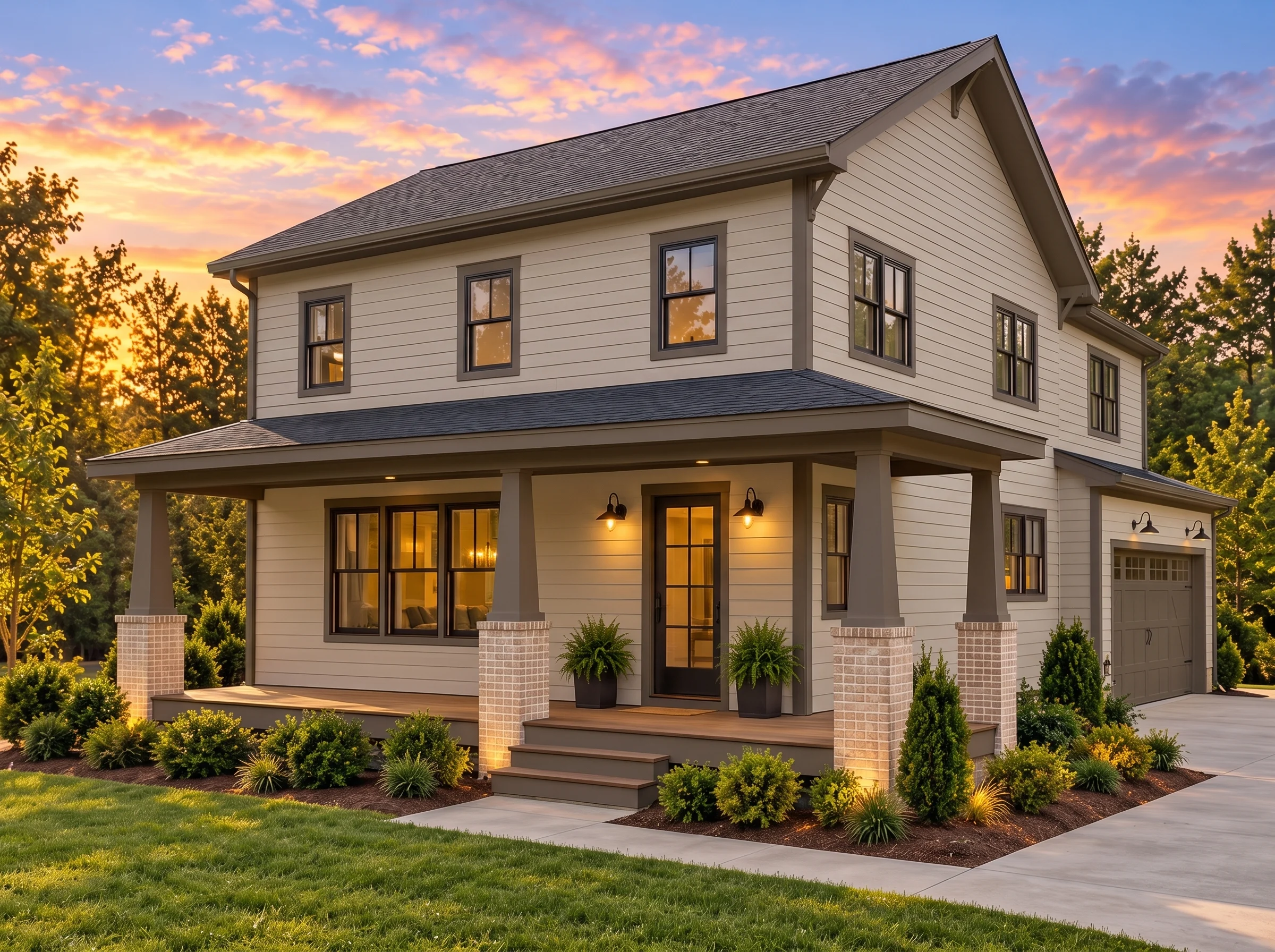 Plan  19-1689 – The Watson House |  Traditional Colonial – 3-Bed, 3.5-Bath, 4,236 SF - Mushroom Taupe, AI-generated exterior concept