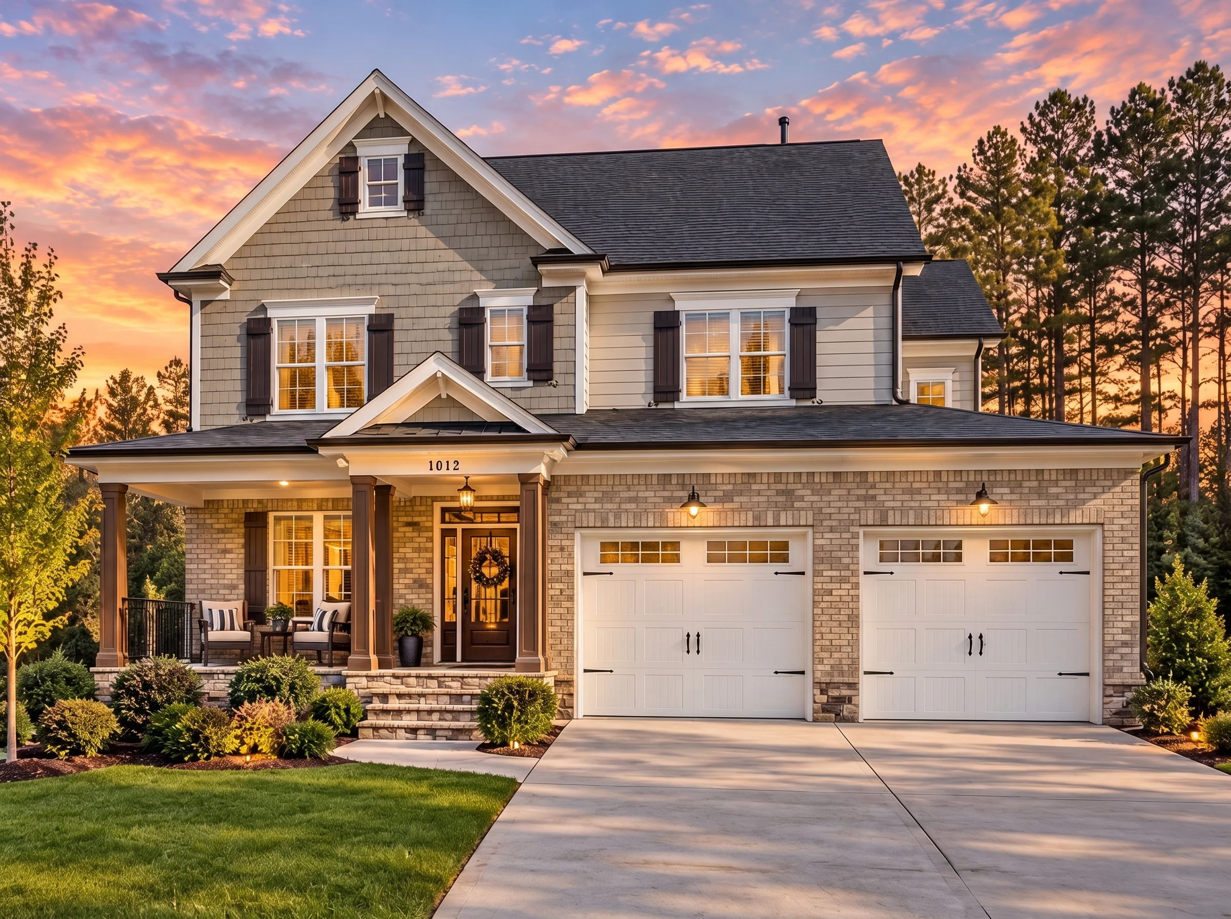 Plan  13-1740 – Hawthorn Ridge House  | New American – 4-Bed, 3-Bath, 2,618 SF - Natural Brick, AI-generated exterior concept