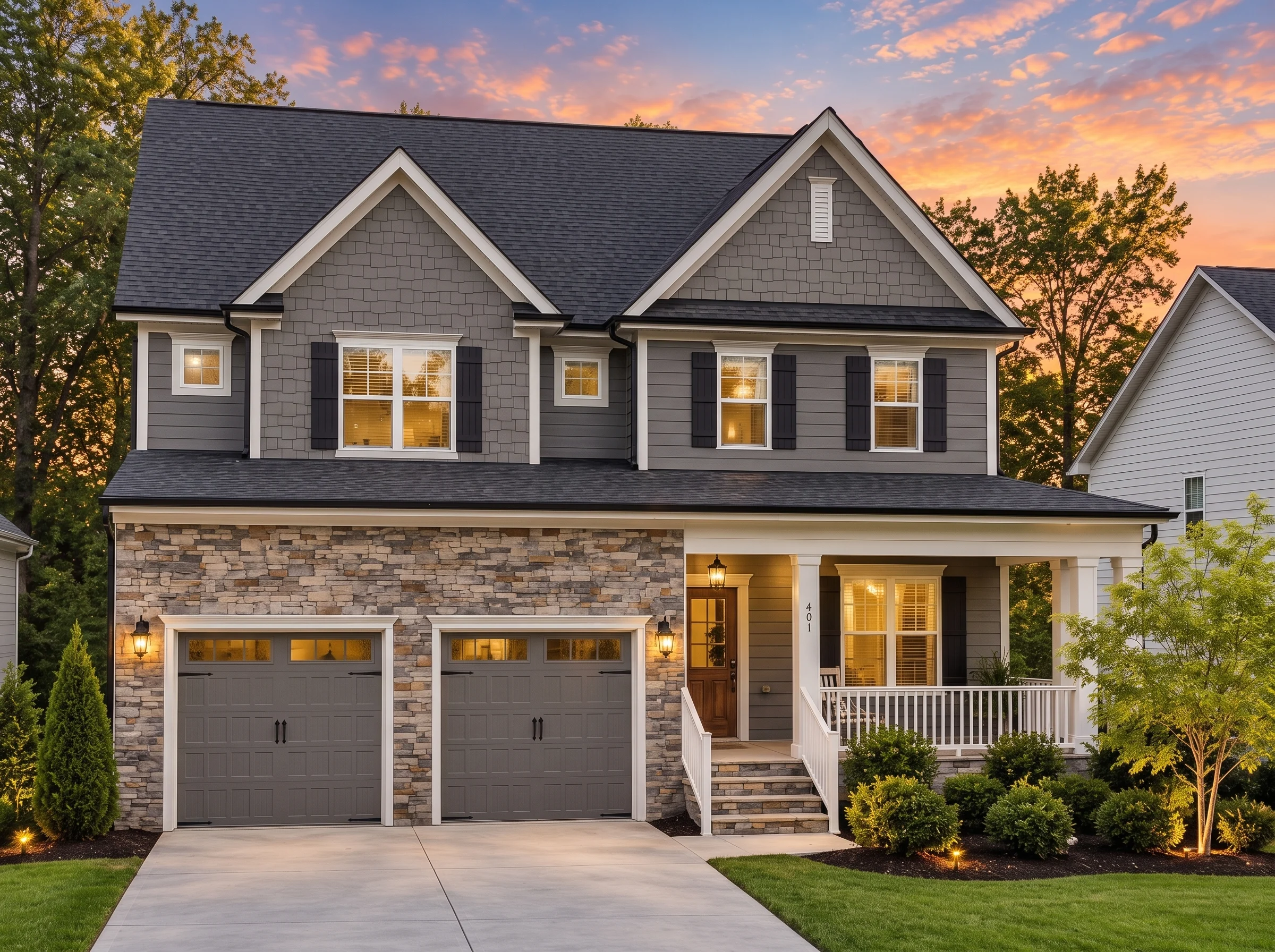 Plan  18-1892 – Clark Walk | New  American – 5-Bed, 3.5-Bath, 3,310 SF - Warm Charcoal, AI-generated exterior concept