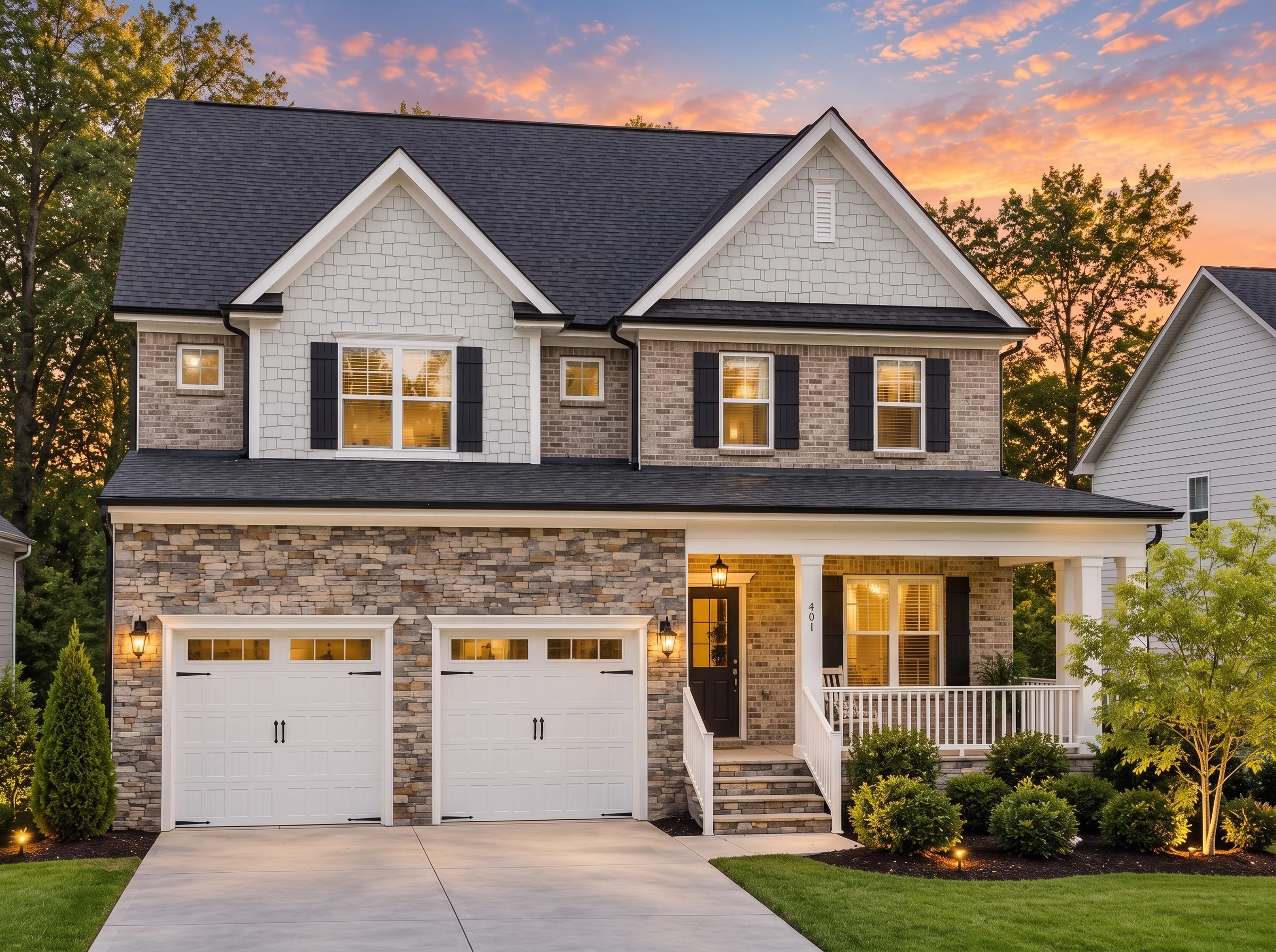 Plan  18-1892 – Clark Walk | New  American – 5-Bed, 3.5-Bath, 3,310 SF - Natural Brick, AI-generated exterior concept