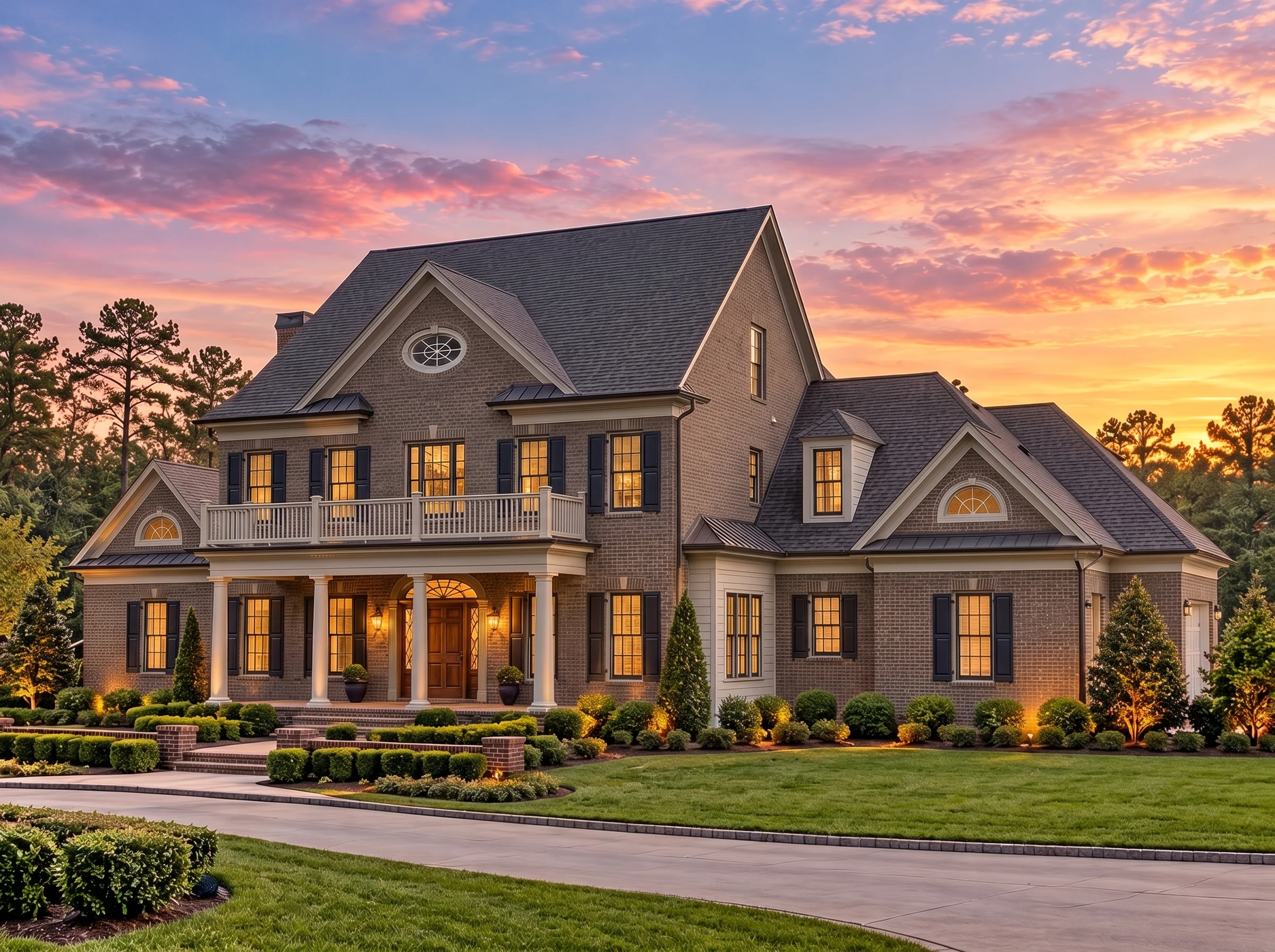 Plan  15-1245 – Holly Point Manor |  Colonial – 4-Bed, 3.5-Bath, 6,489 SF - Warm Charcoal, AI-generated exterior concept