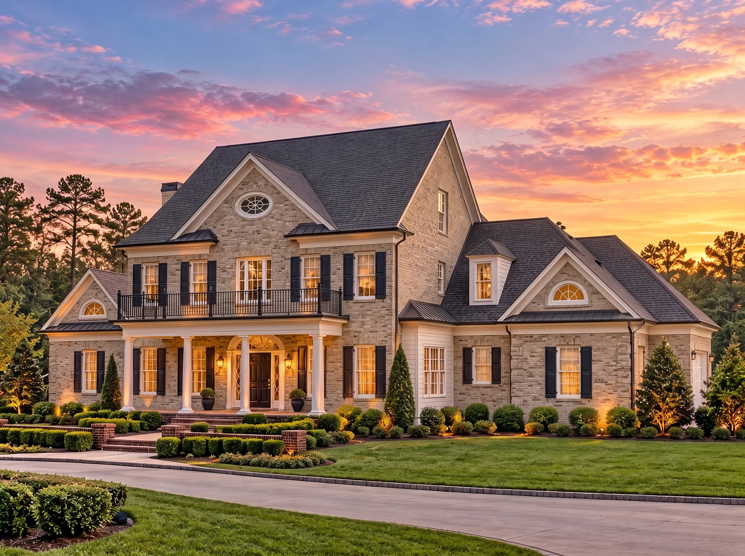 Plan  15-1245 – Holly Point Manor |  Colonial – 4-Bed, 3.5-Bath, 6,489 SF - Natural Brick, AI-generated exterior concept