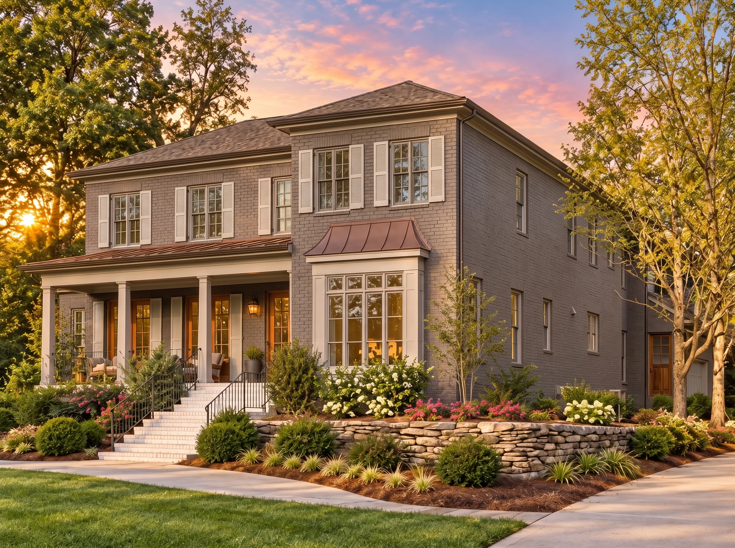 Plan  17-1860 – The Sanchez Farmhouse  | Traditional Colonial – 4-Bed, 3.5-Bath, 1,925 SF - Warm Charcoal, AI-generated exterior concept
