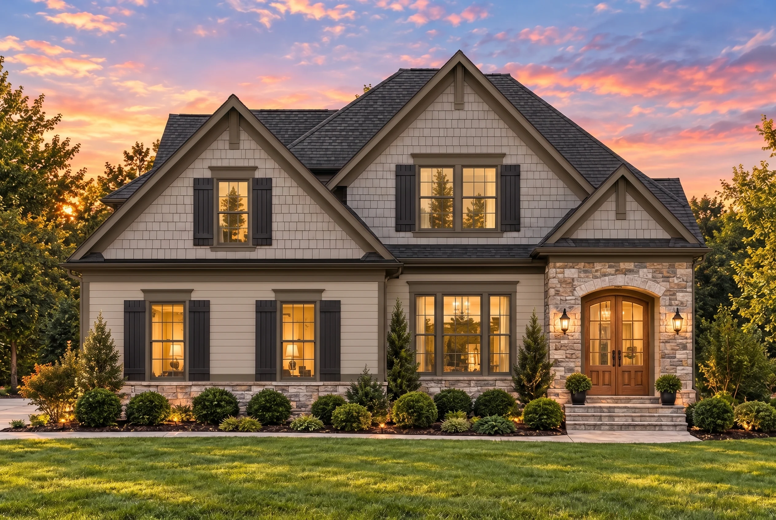 Plan  10-1660 – Meadow View |  Traditional Colonial – 4-Bed, 3.5-Bath, 2,219 SF - Mushroom Taupe, AI-generated exterior concept